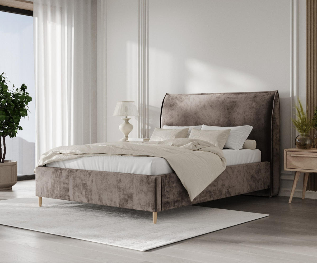 POLSTERBETT Mira 120/200 cm Braun im Lotta Stoff - Naturfarben/Braun, Holz/Holzwerkstoff (120/200cm) - AltaBeds