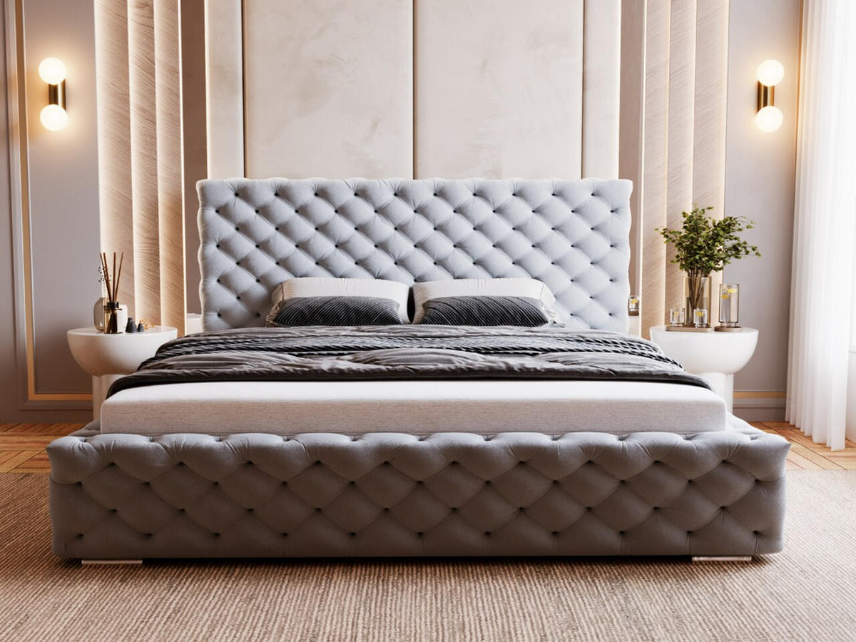 POLSTERBETT Astra 160x200 Grau - Naturfarben/Grau, Holz/Kunststoff (160/200cm) - Graingold