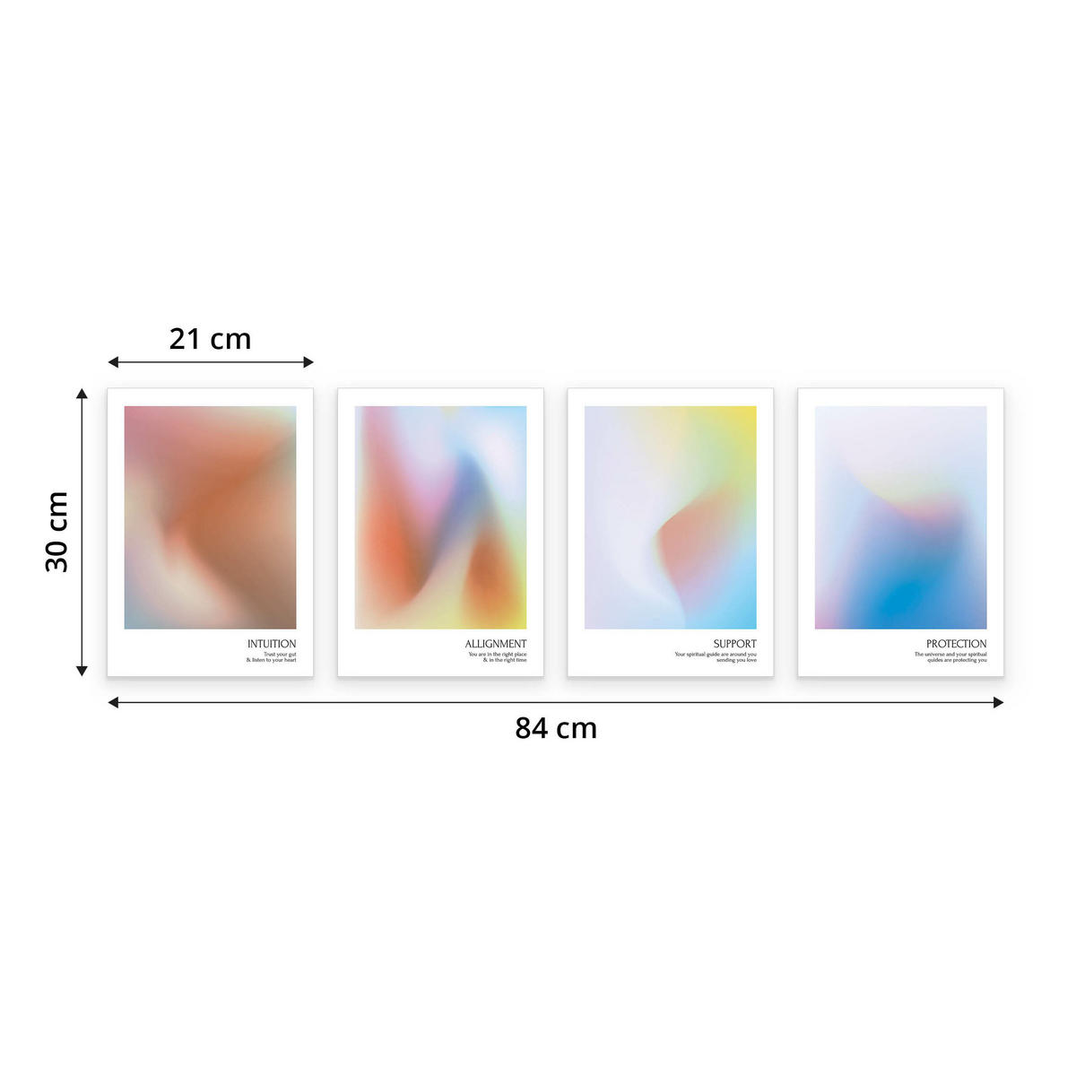 POSTER SET Aura Affirmationen Zitate Intuition Schutz 4x Poster A4 21x30cm - Multicolor, Papier (21/30/30cm) - Muralo
