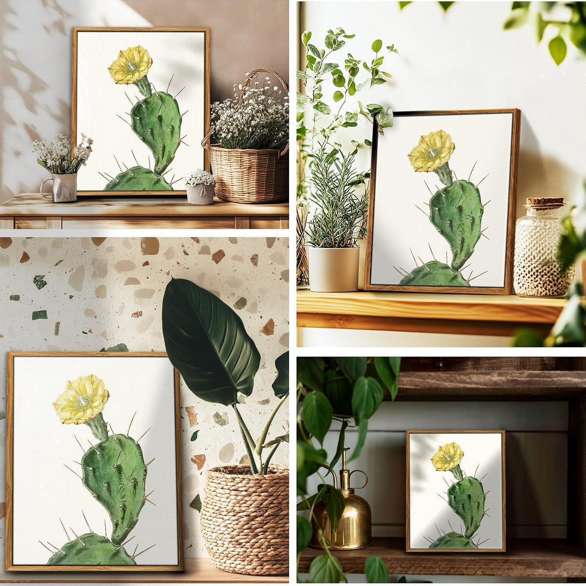 LEINWANDBILD mit Rahmen Botanisch Opuntie 30 x 40 cm - Grün, Holz (30/0.5cm)