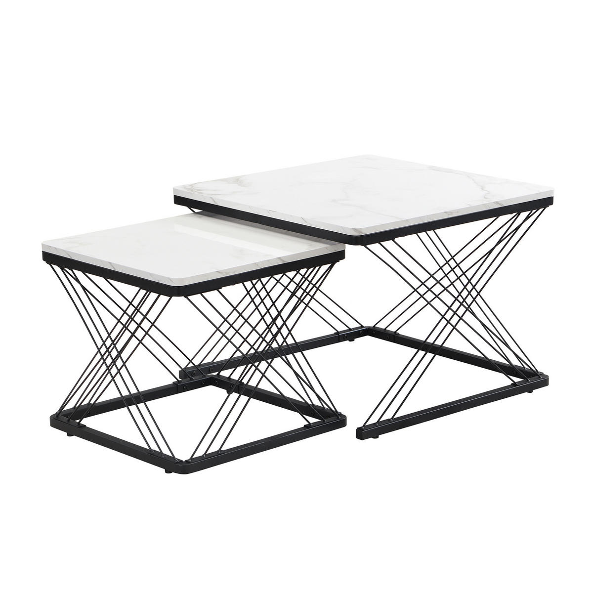 COUCHTISCH 2er-Set quadratisch 60x60 & 45x45 cm MDF Black White - Schwarz, Metall (60/60/45cm) - Meubliv