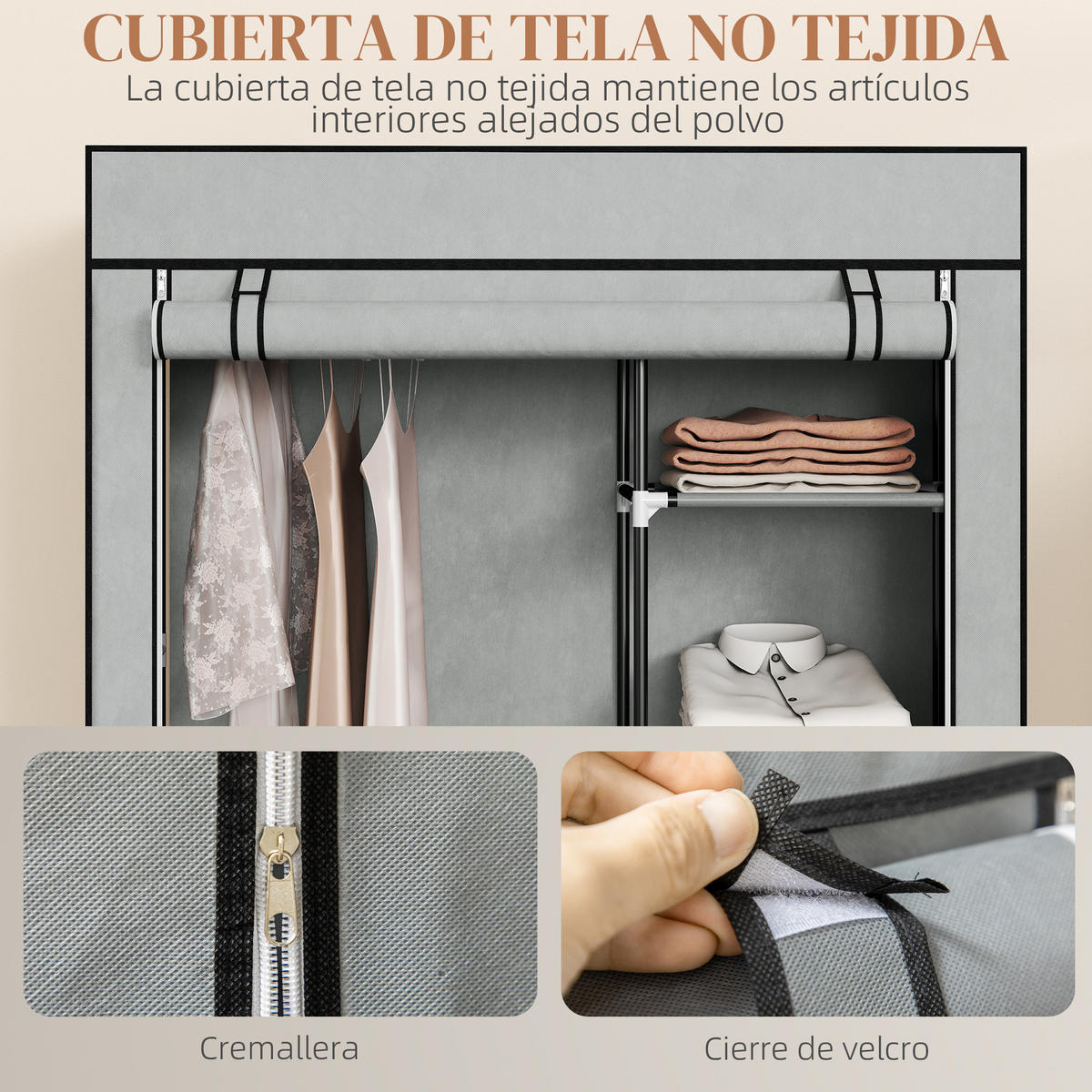 STOFFSCHRANK Grau 1 Stück - Grau, Holzwerkstoff (103/162.5/43cm) - GiPP