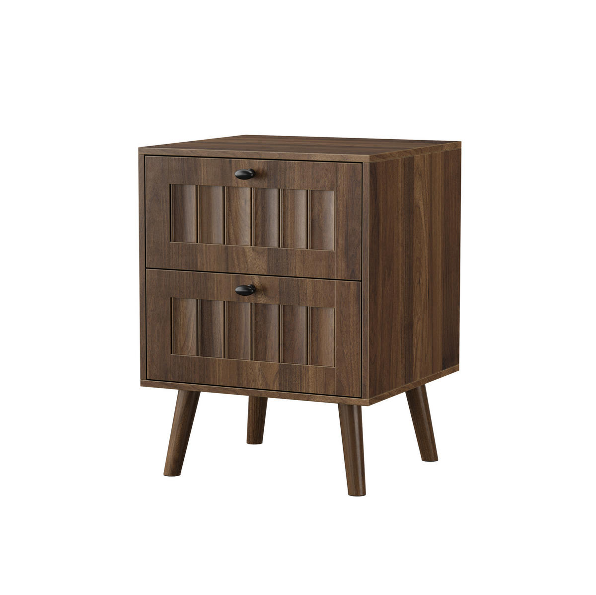 NACHTTISCH aus MDF und Spanplatte 43,5x40x57,5 cm Walnuss mit 2 Schubladen und gerillter Front - Walnussfarben, Holzwerkstoff (43.5/58/40cm) - Modfu