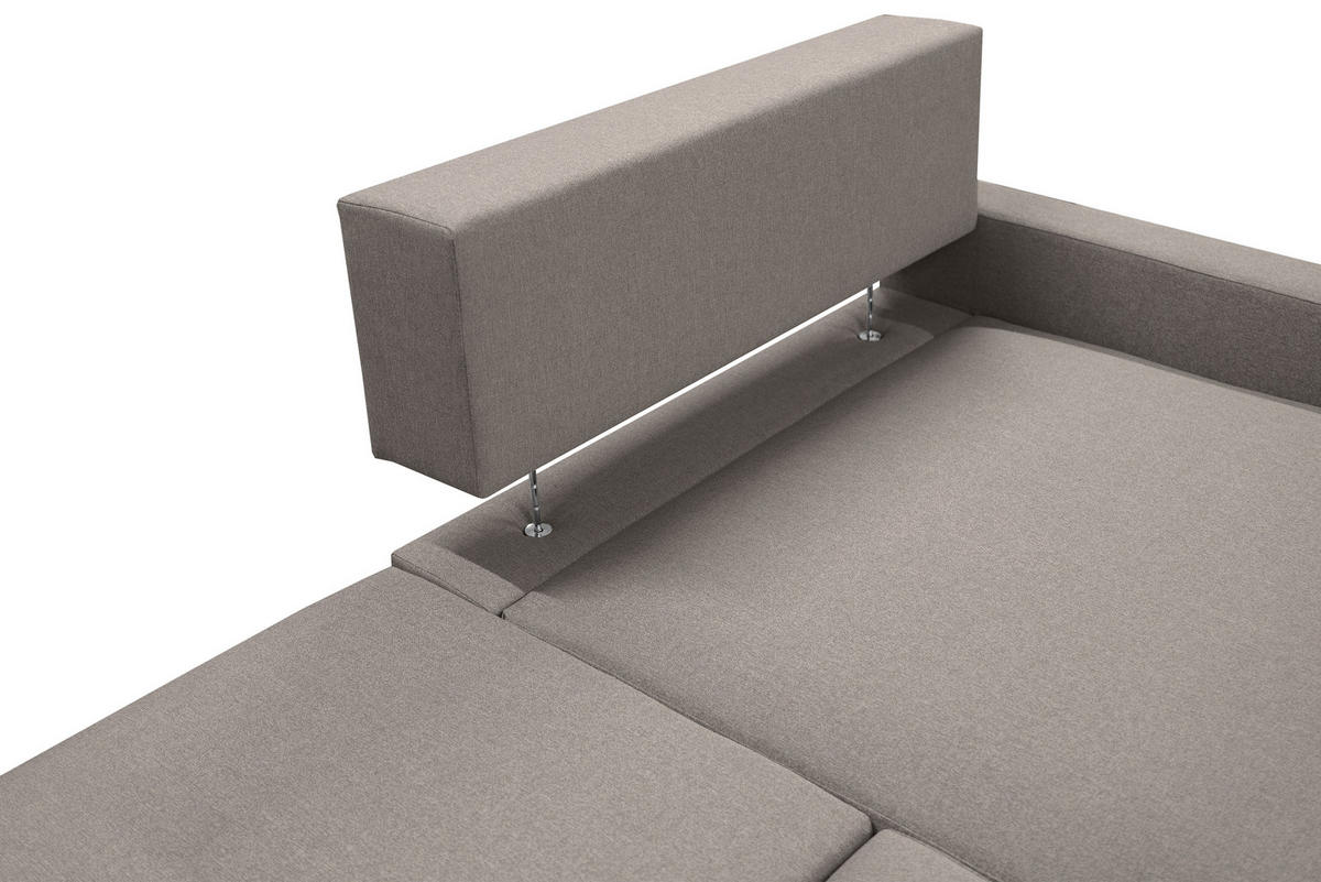 ECKSOFA Mit Schlaffunktion Und Bettzeugablage LUBEKA Stoff Faro Hellbraun Rechts - Hellbraun, Holz (224/147cm) - Kaiser Möbel