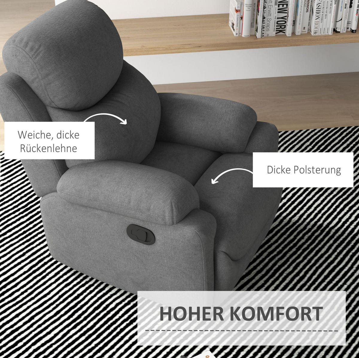 RELAXSESSEL Polyester mit Liegefunktion bis 150° 93/88/102 cm Grau - Grau, Textil (88/102/93cm) - Redom