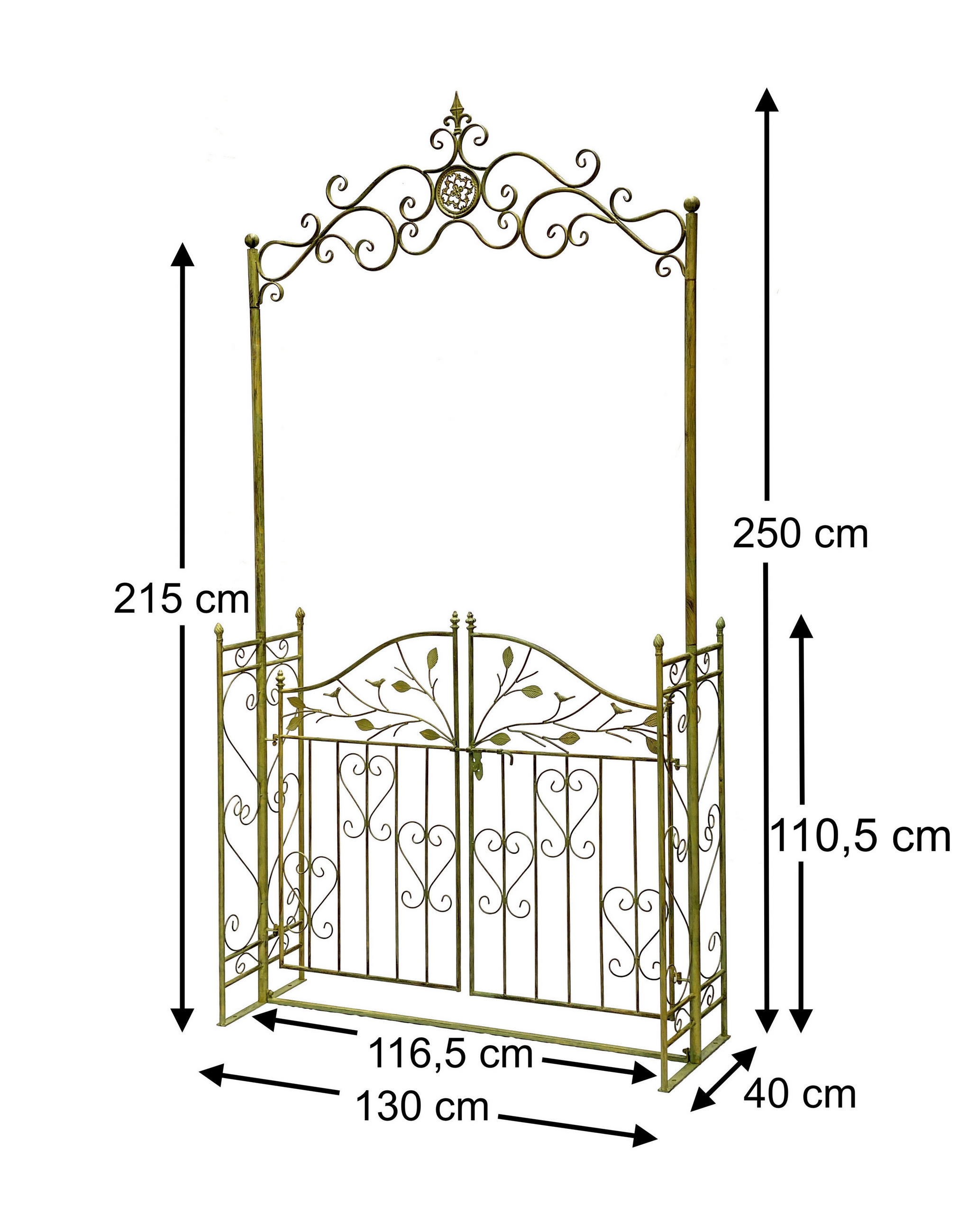 ROSENBOGEN mit Tür Wetterfest Metall Breite 130 cm Grün 93997 - Grün, Metall (130/250/40cm) - DanDiBo