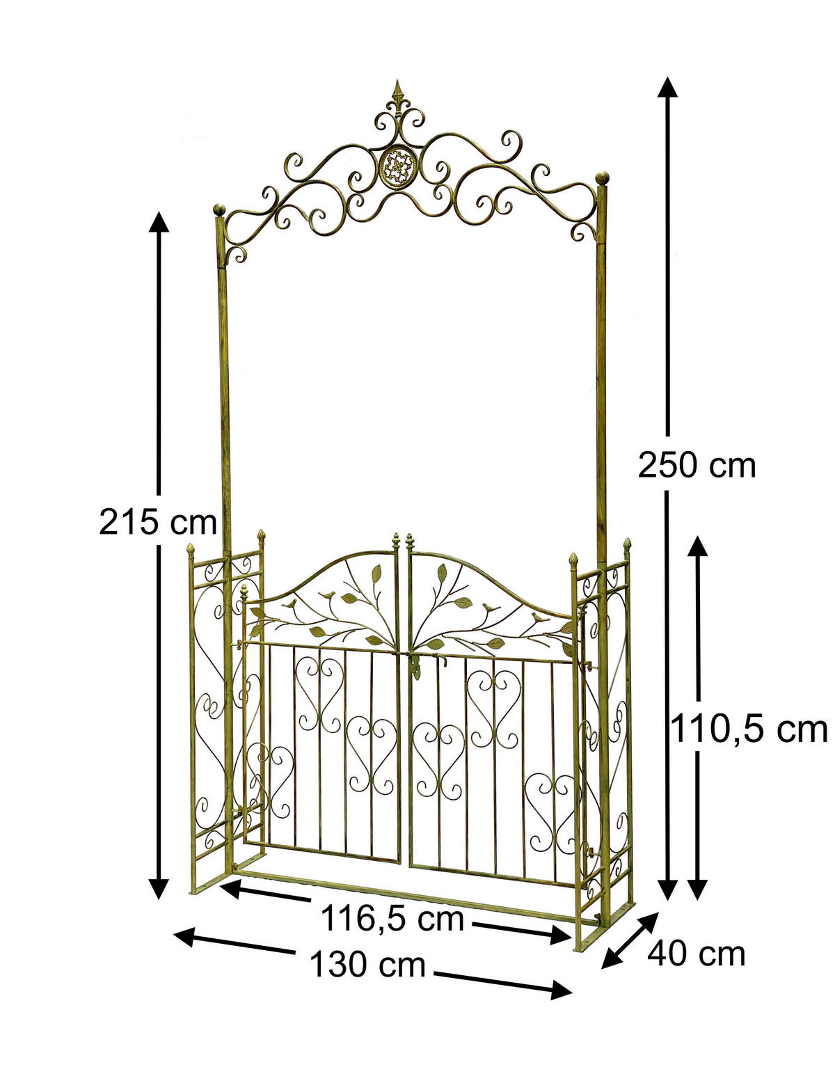 ROSENBOGEN mit Tür Wetterfest Metall Breite 130 cm Grün 93997 - Grün, Metall (130/250/40cm) - DanDiBo