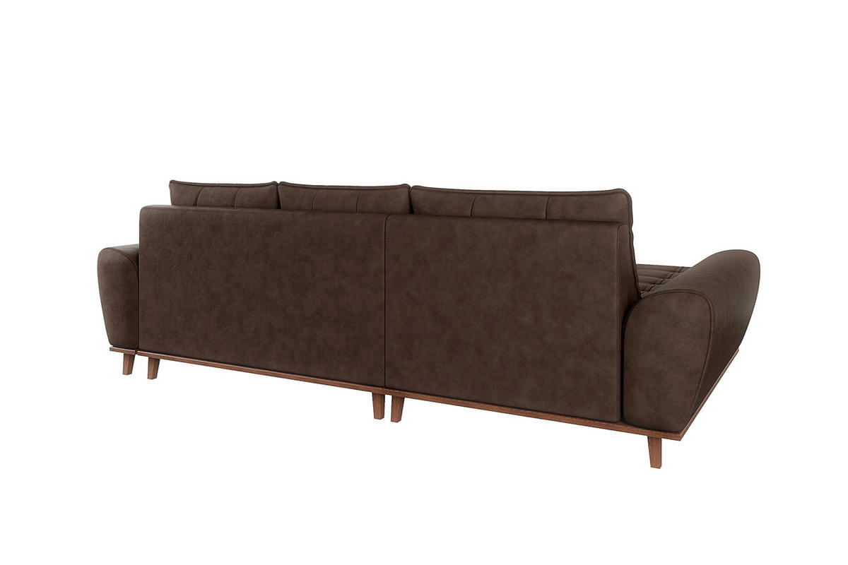 ECKSOFA im Scandi-Stil, Schlaffunktion, Bettkasten B268/T175/H86 cm, Ottomane links, Liegefl. 128x209 cm, Mikrofaserstoff in Vintage Braun / 21018 - Eichefarben/Braun, Holz/Textil (268/175cm) - luma-home