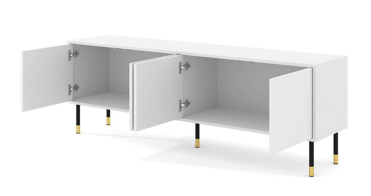 TV LOWBOARD Weiß, Weiß, Gold 180/61/40 - Weiß, Holzwerkstoff (180/61/40cm) - RAUMHIRSCH FURNITURE