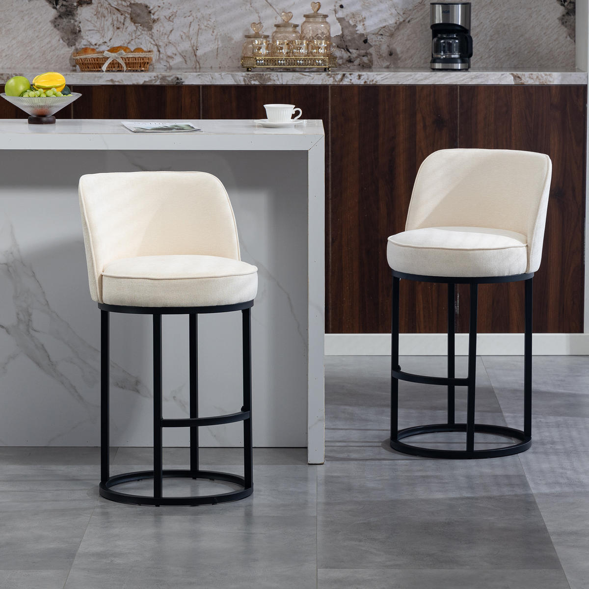 BARHOCKER 2er-Set mit Leinenbezug und Metallbeinen, Beige - Beige, Textil (46.5/88.5/49.5cm)