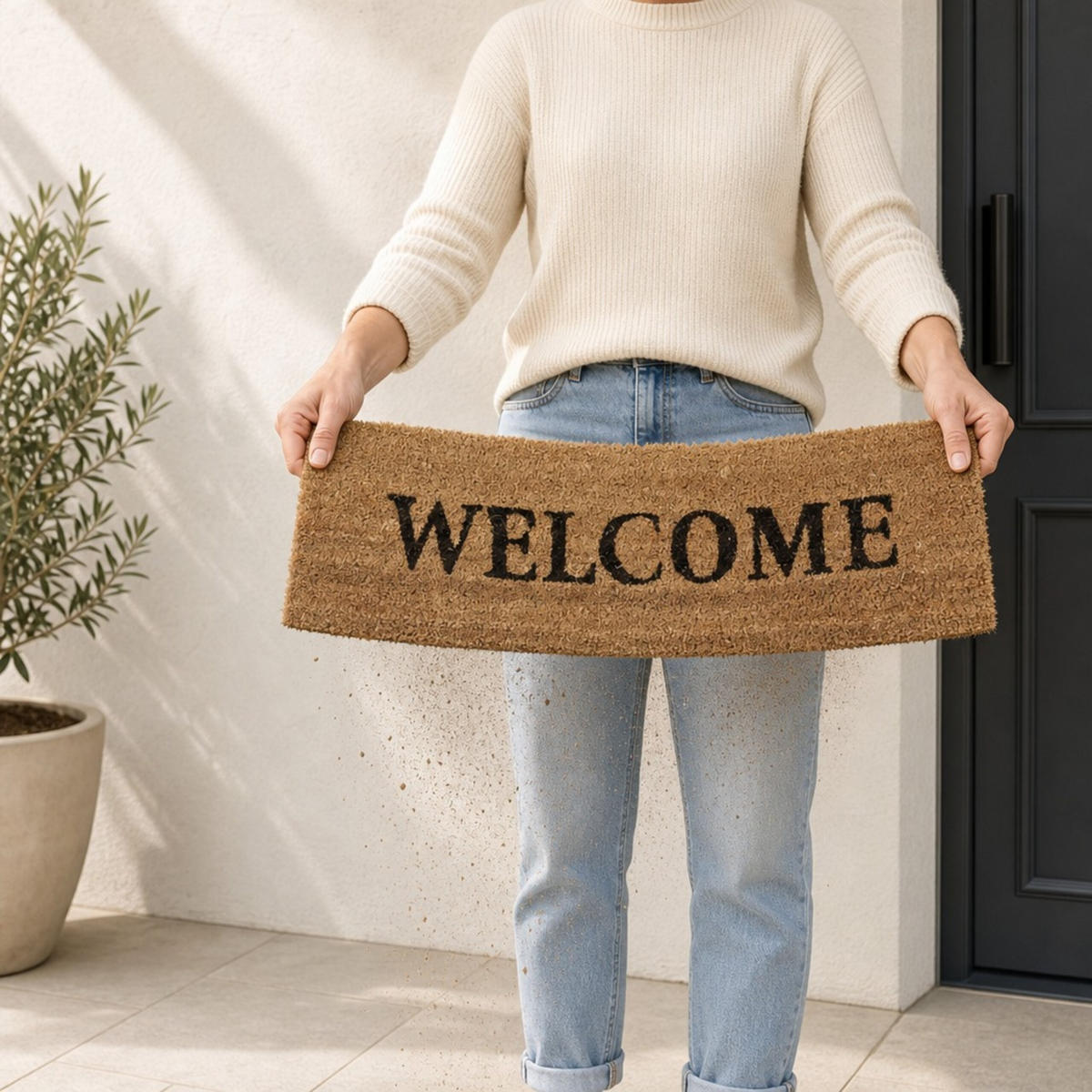 FUSSMATTE Natur Kokos WELCOME 75x25 cm - Hellbraun, Kunststoff/Textil (75/25cm) - Relaxdays