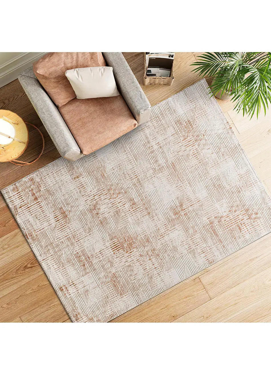 Thumbnail - Atticgo Kurzflorteppich, Beige, Rost, Textil, Grafikmuster, Rechteckig, 134x200 cm, Oeko-Tex® Standard 100, antistatisch...