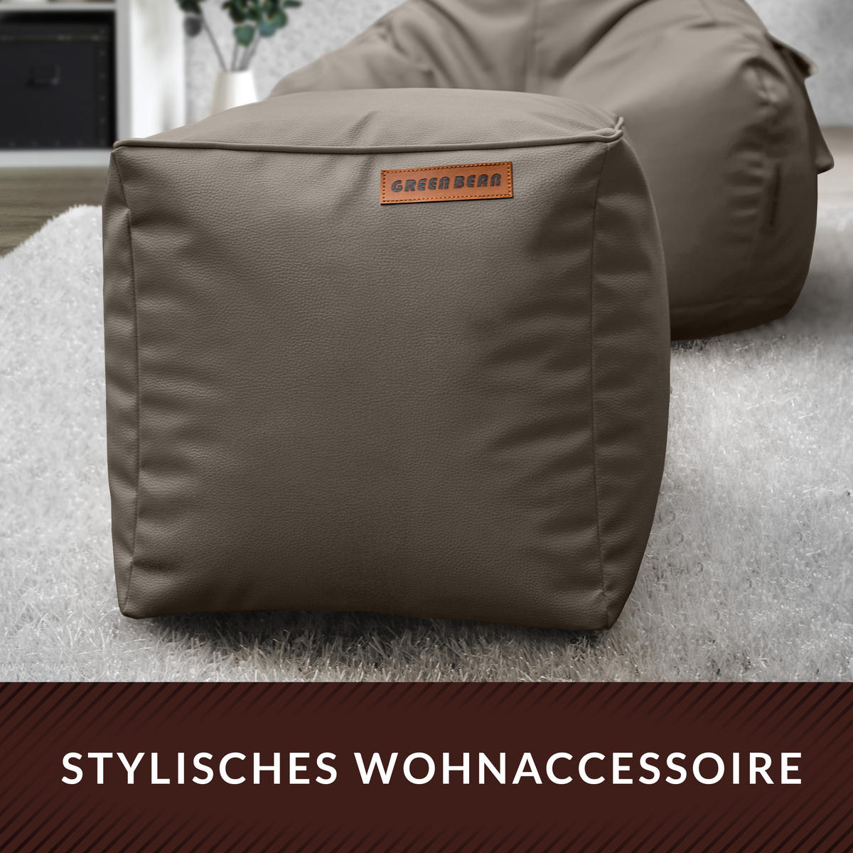 INDOOR HOCKER Cube eckig Kunstleder - Hellbraun, Textil (40/40/40cm) - Green Bean
