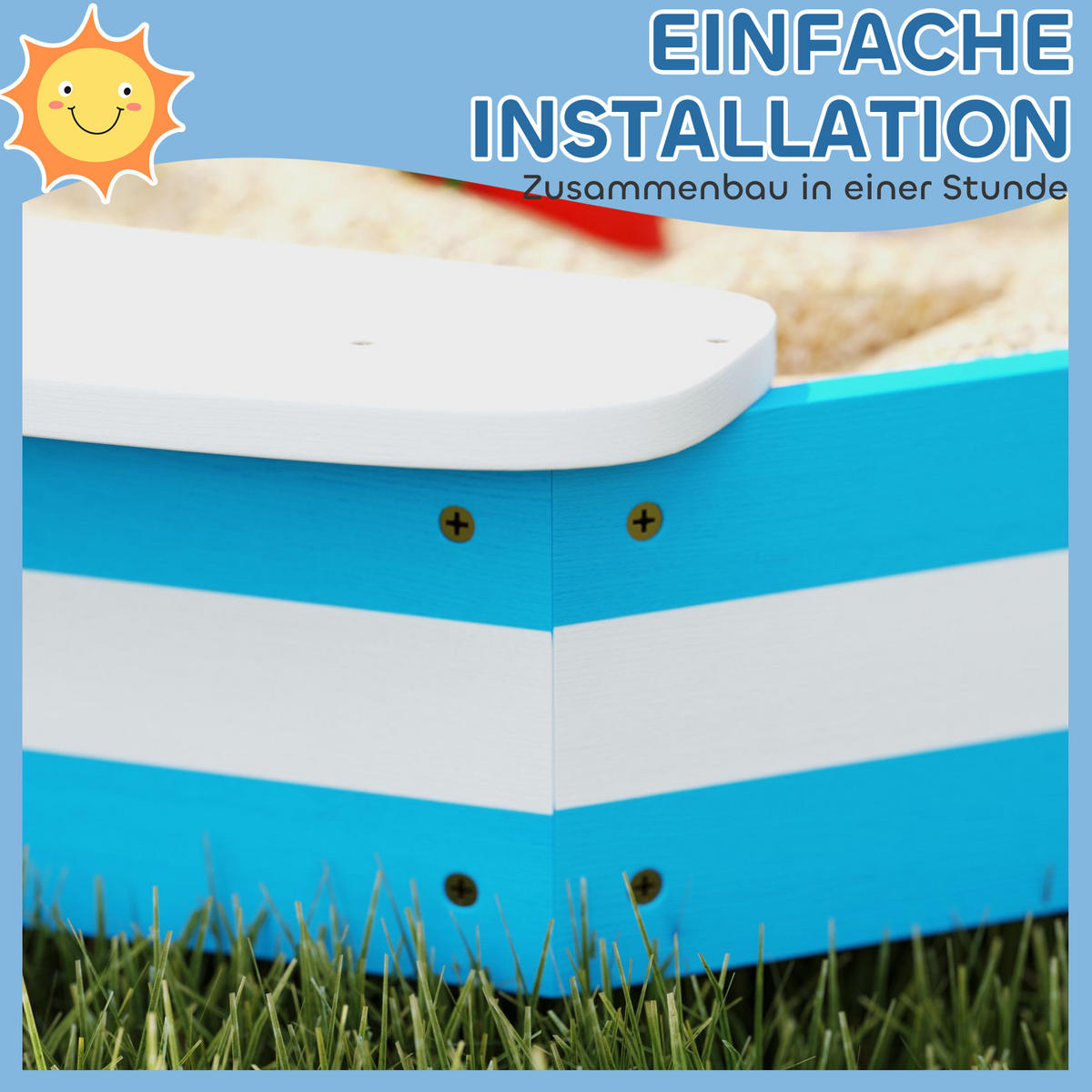 SANDKASTEN 133 x 108 cm Sandkiste aus Holz Sandbox mit Sitzbank Blau - Blau, Holz (133/133/16cm) - AIYAPLAY