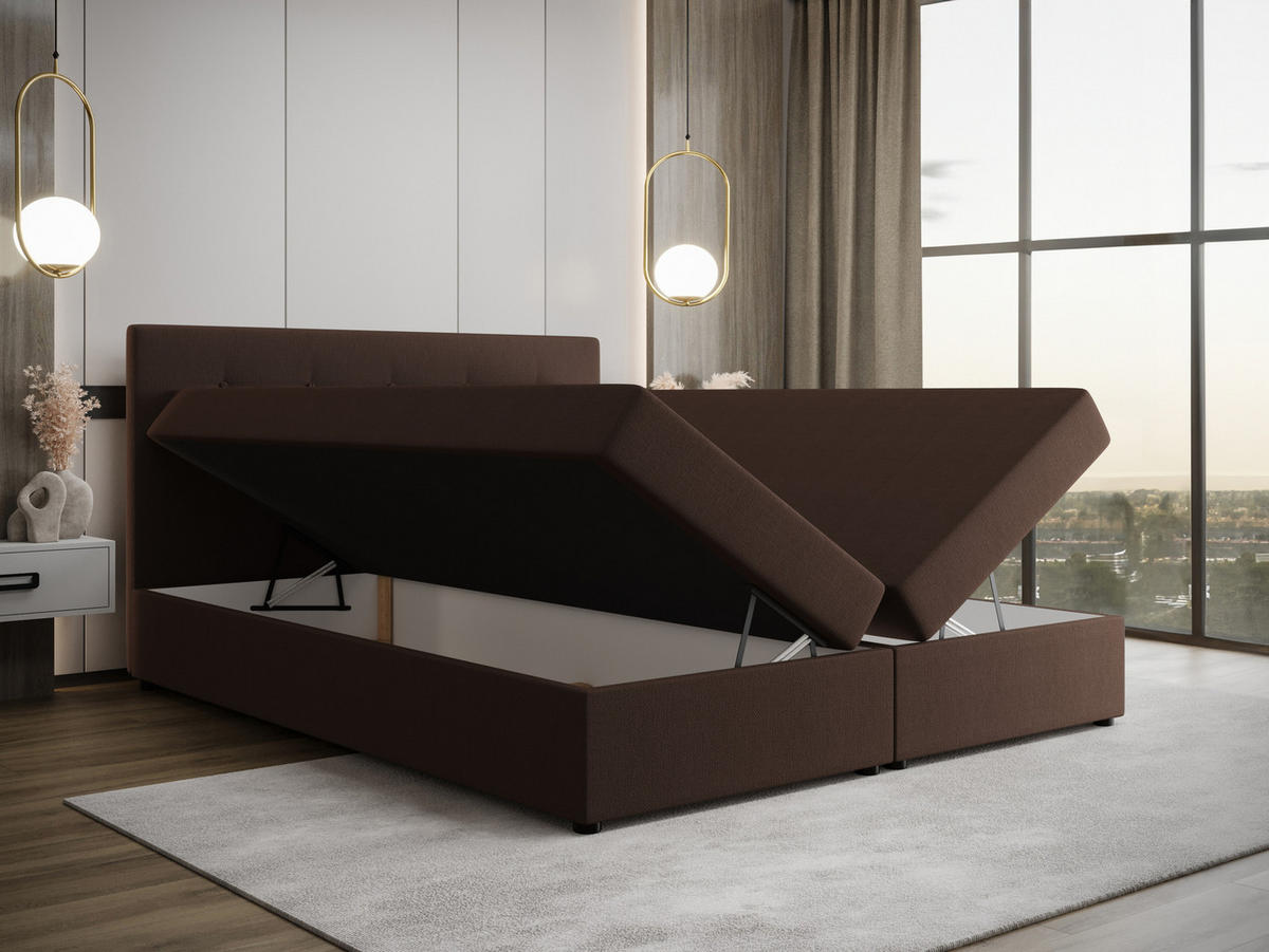 BOXBETT FADO 22 mit Matratze H3, Bonell und Topper 140x200 Cosmic 800 - Dunkelbraun, Holz/Textil (140/200cm) - Bedante