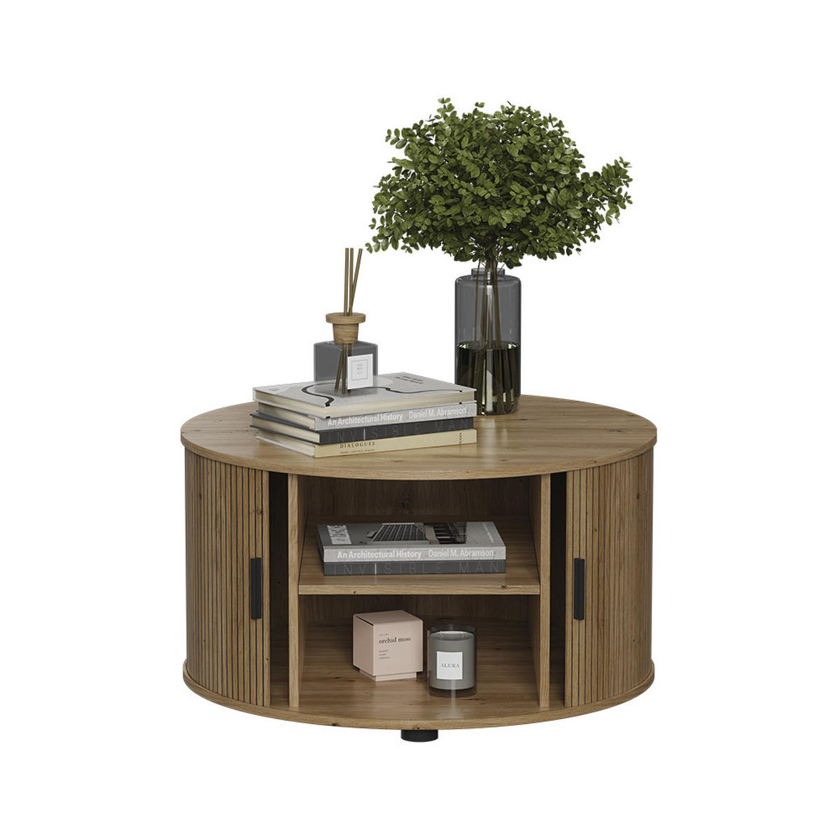 COUCHTISCH Selva Eiche 80 x 80 cm mit Schiebtür - Eichefarben, Holzwerkstoff (80/80/45cm) - Vicco