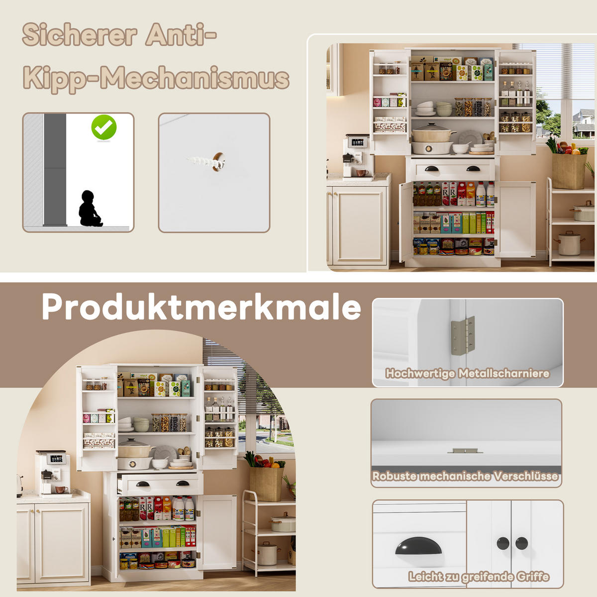 BUFFET 80/40/182 cm Weiß aus MDF mit 4 verstellbaren Böden - Weiß, Holzwerkstoff (80/182/40cm) - OKWISH