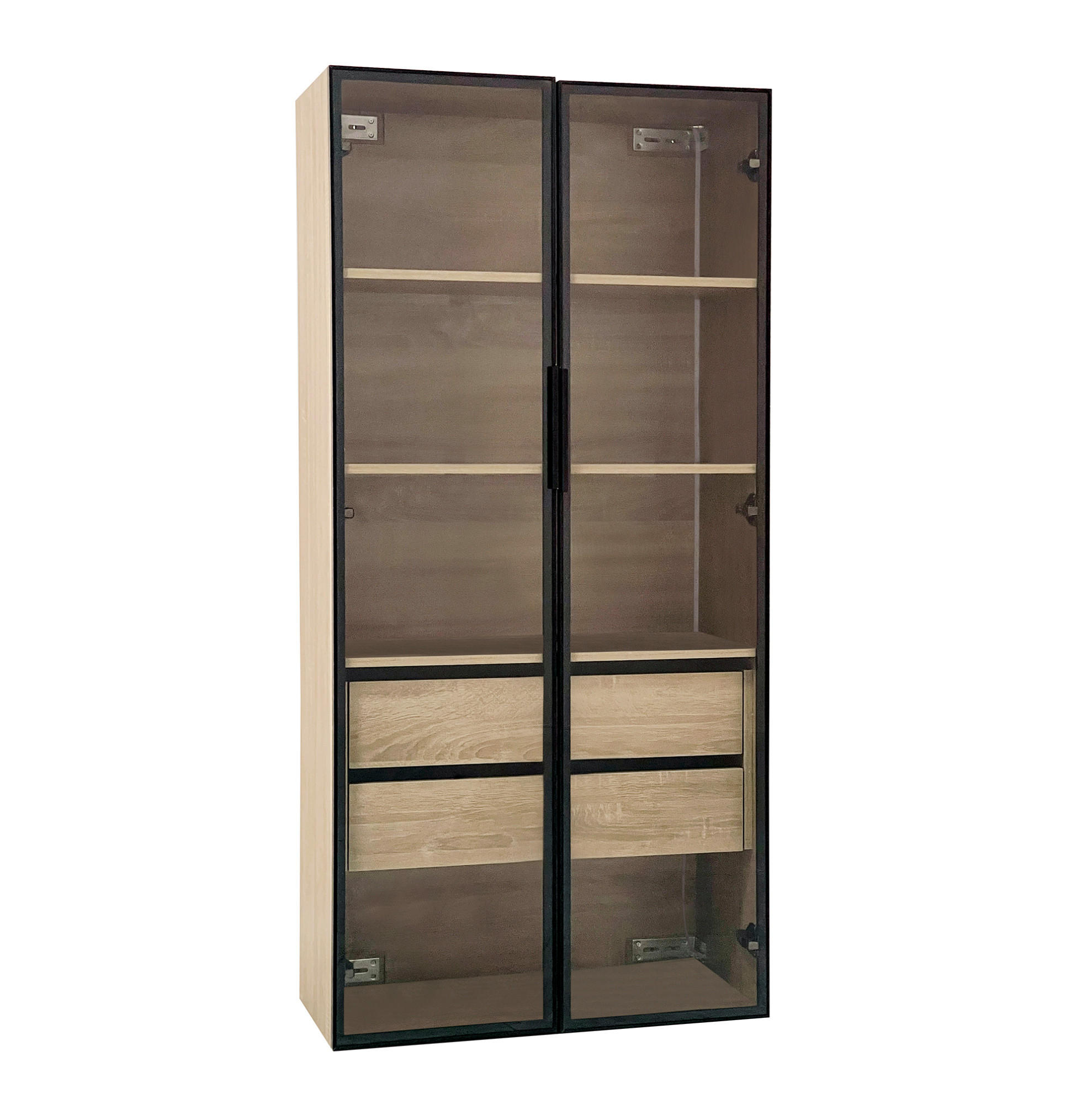 MIDISCHRANK 2er-Set Badezimmerschränke 73 cm aus MDF mit LED-Beleuchtung und Milchglastüren Natur - Naturfarben, Holzwerkstoff (74/155/36cm) - Modenvie