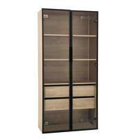 MIDISCHRANK 2er-Set Badezimmerschränke 73 cm aus MDF mit LED-Beleuchtung und Milchglastüren Natur - Naturfarben, Holzwerkstoff (74/155/36cm) - Modenvie