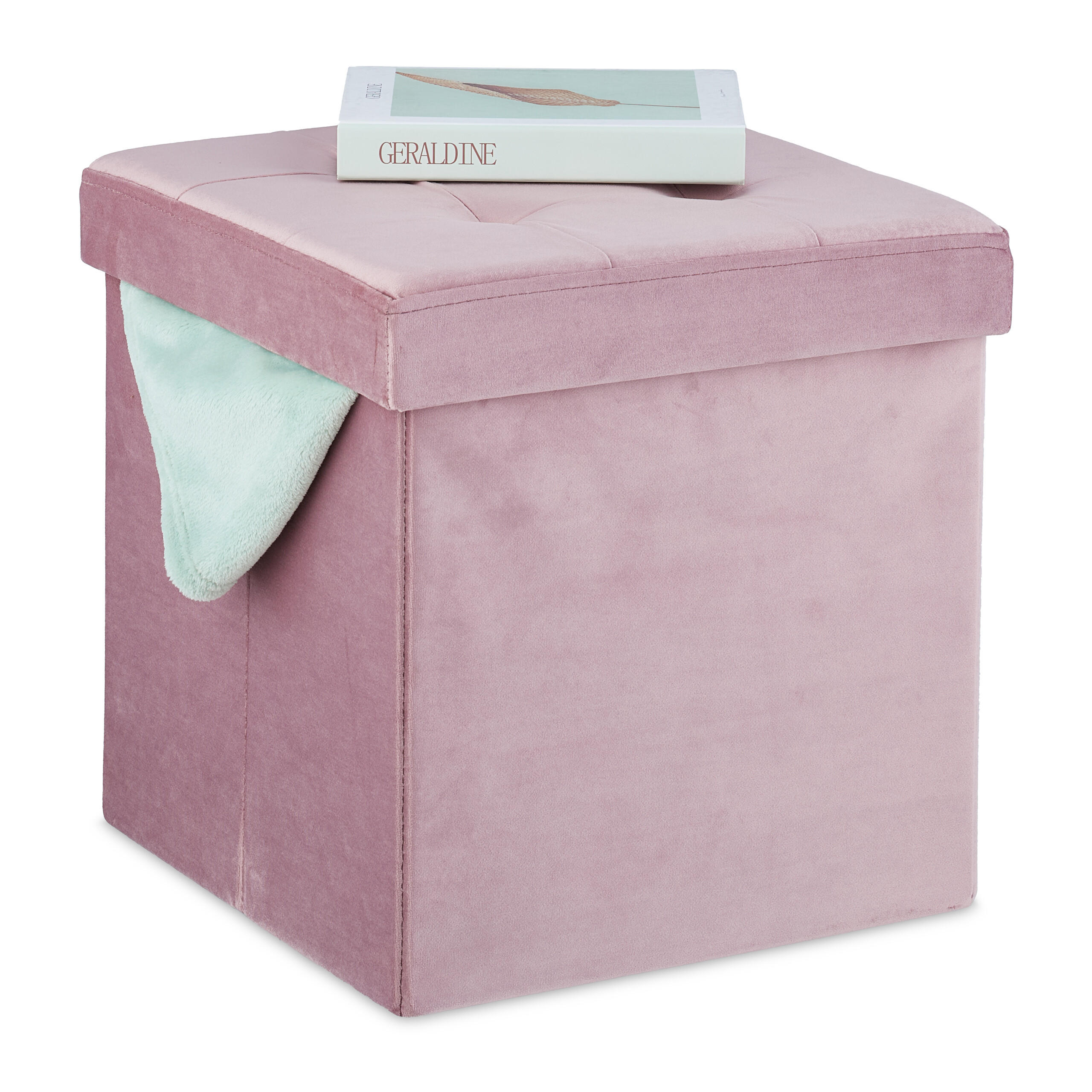 HOCKER - Rosa, Holzwerkstoff/Textil (38/38/38cm) - Relaxdays
