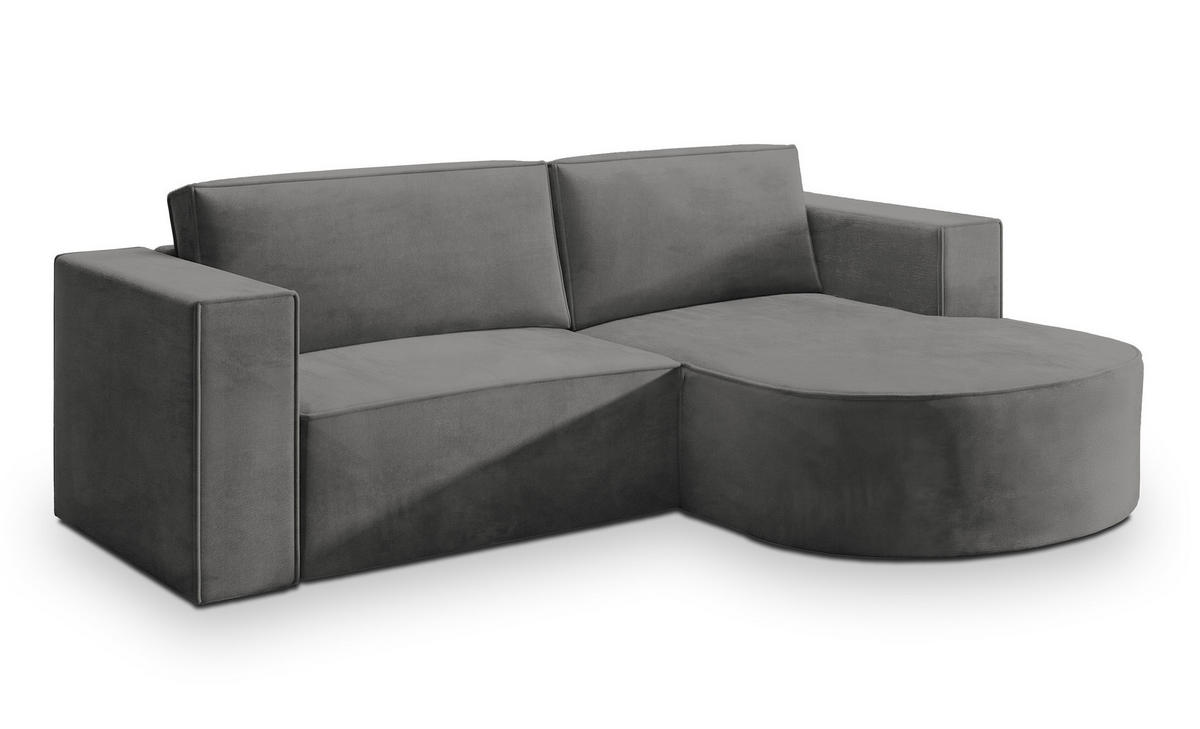 ECKSOFA SORELA M R-S Grau Velours-Stoff mit Schlaffunktion - Grau, Holz (263/174cm) - MASSENO
