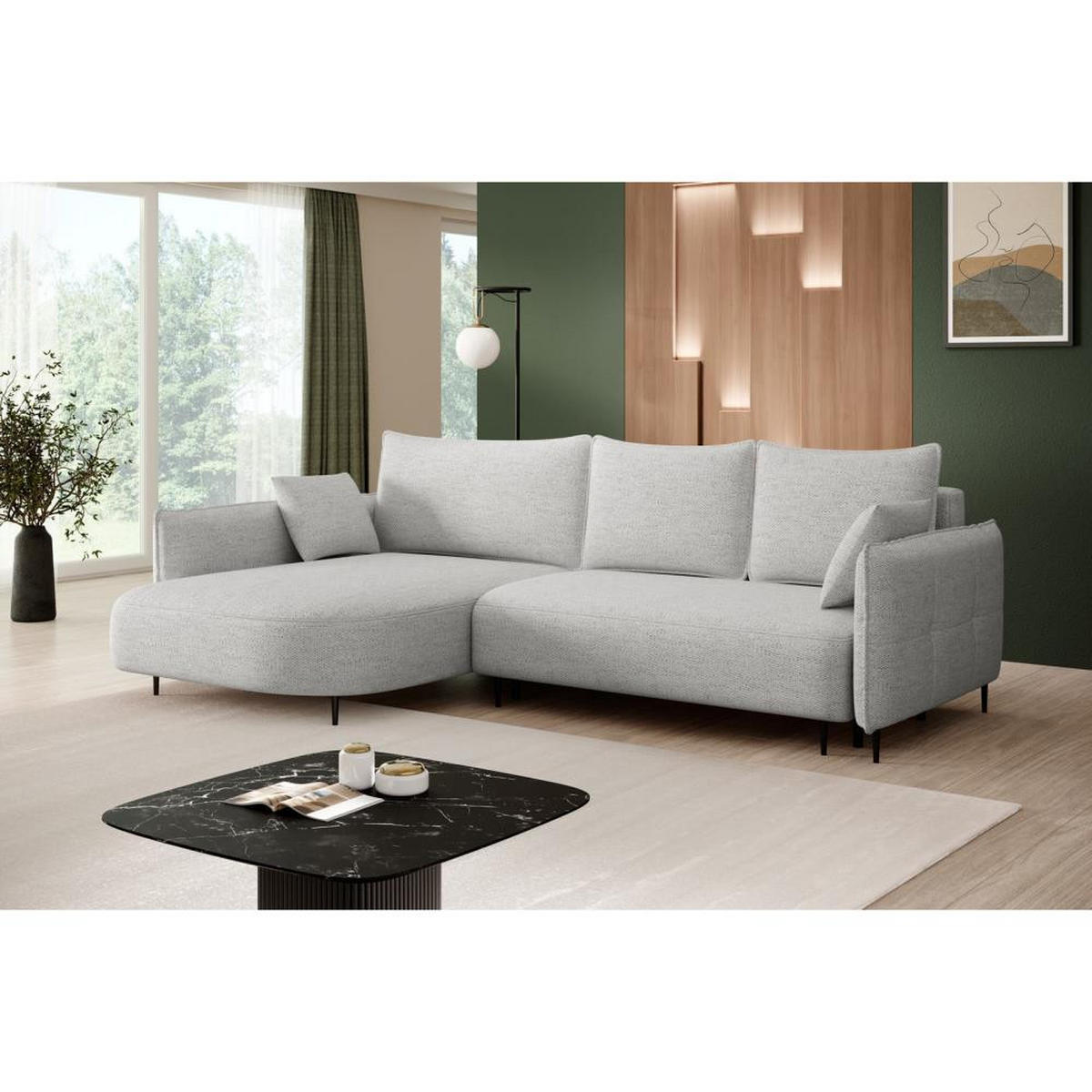 ECKSCHLAFSOFA Sycylia links hellgrau - Hellgrau/Schwarz, Textil (244/165cm) - Beautysofa