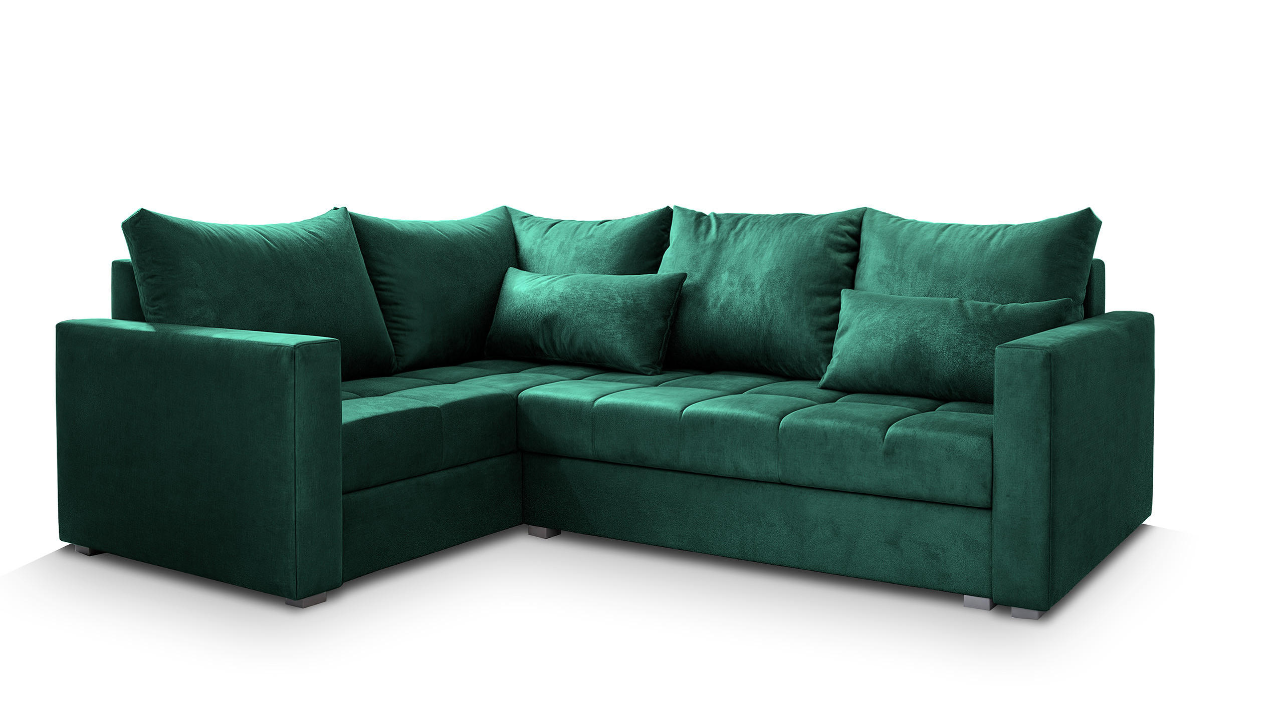 ECKSOFA LIRENO L-S Grün Plüsch-Stoff mit Schlaffunktion - Grün, Holz (220/153cm) - MASSENO