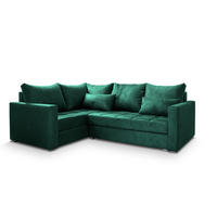 ECKSOFA LIRENO L-S Grün Plüsch-Stoff mit Schlaffunktion - Grün, Holz (220/153cm) - MASSENO