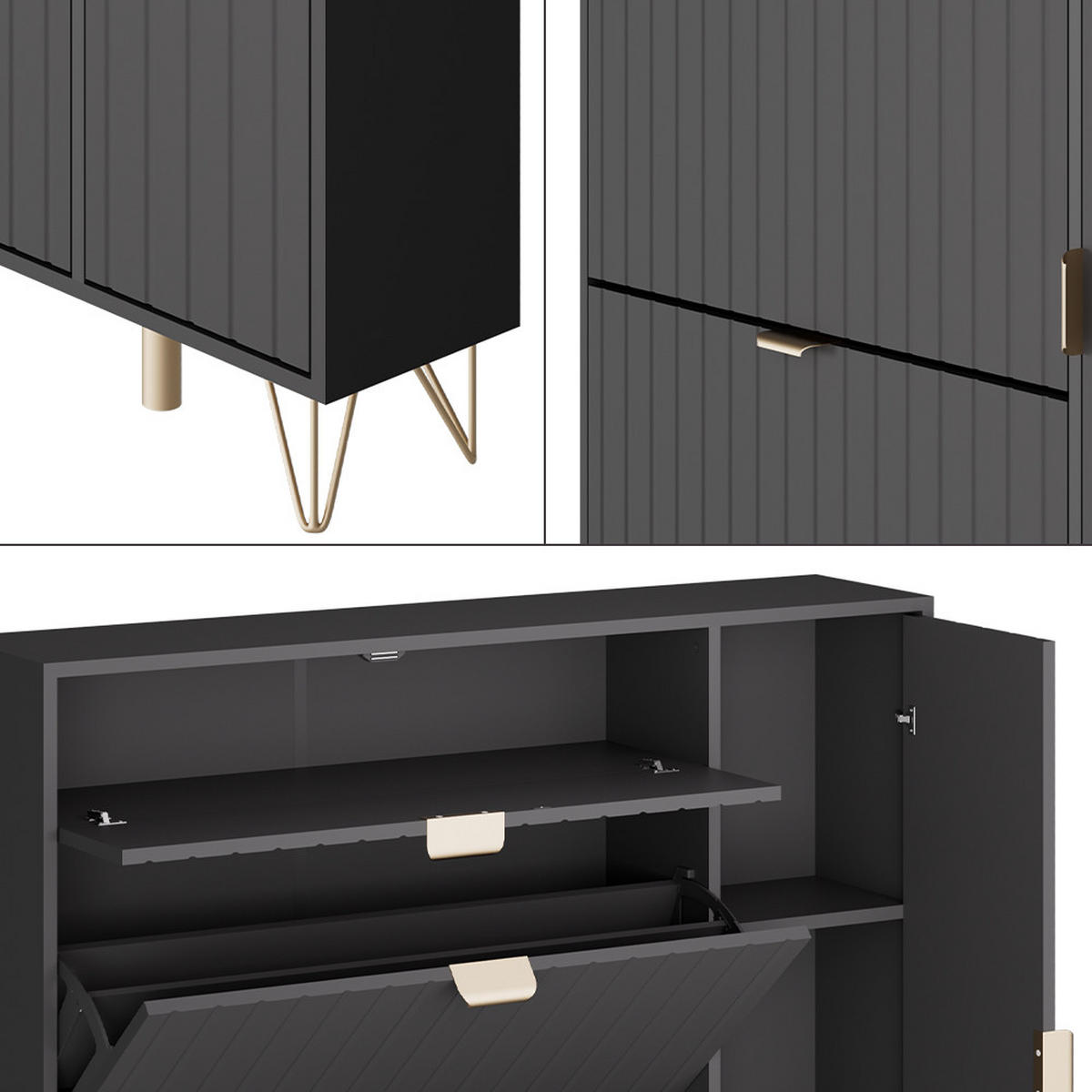 SCHUHSCHRANK Helge Schwarz 108 x 107.5 cm - Schwarz, Holzwerkstoff (108/107.5/23.5cm) - Vicco