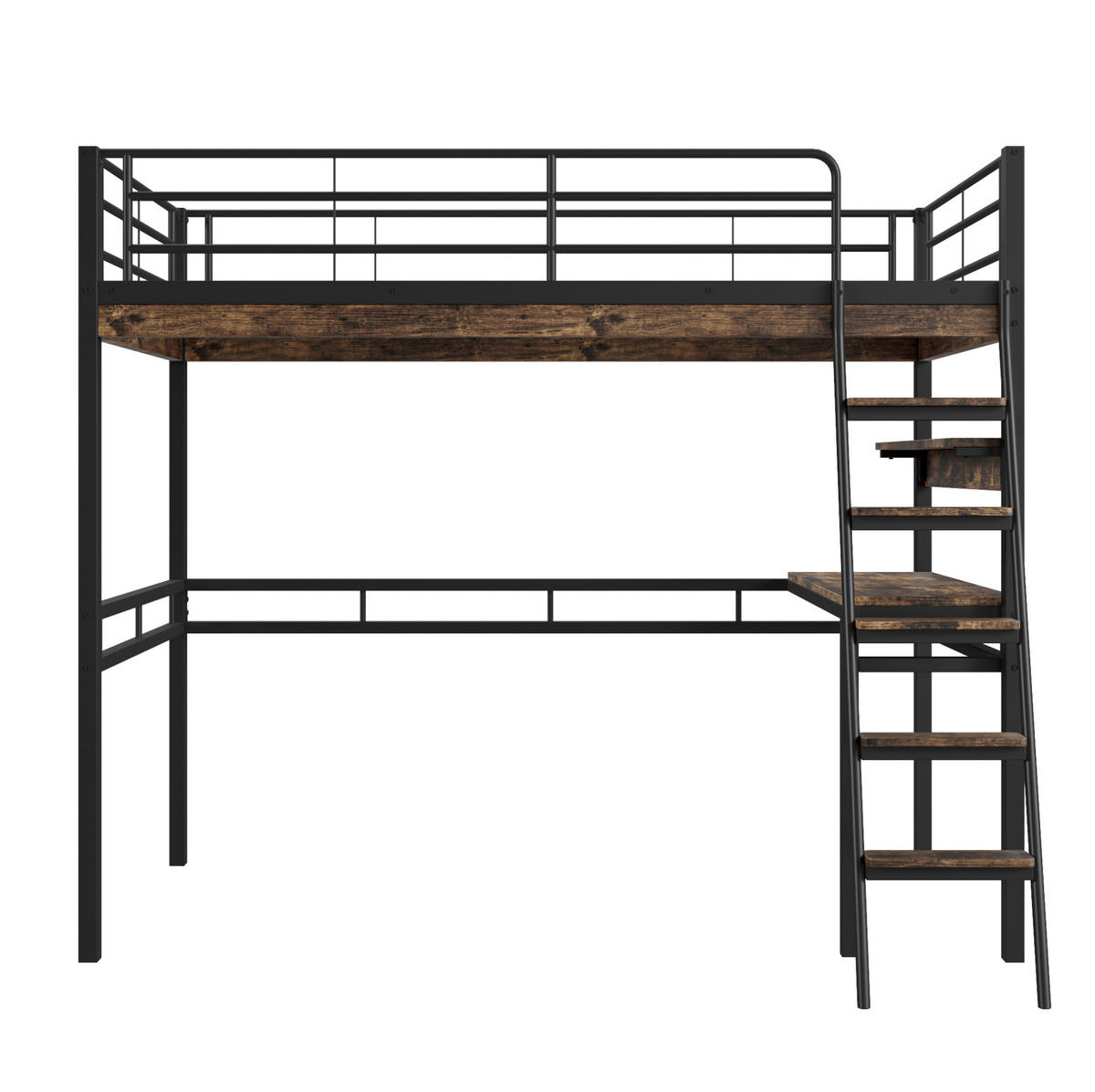 HOCHBETT 90/200 cm, Schwarz mit Schreibtisch und Regalen, ohne Matratze - Schwarz, Metall (90/200cm) - MIVRAY