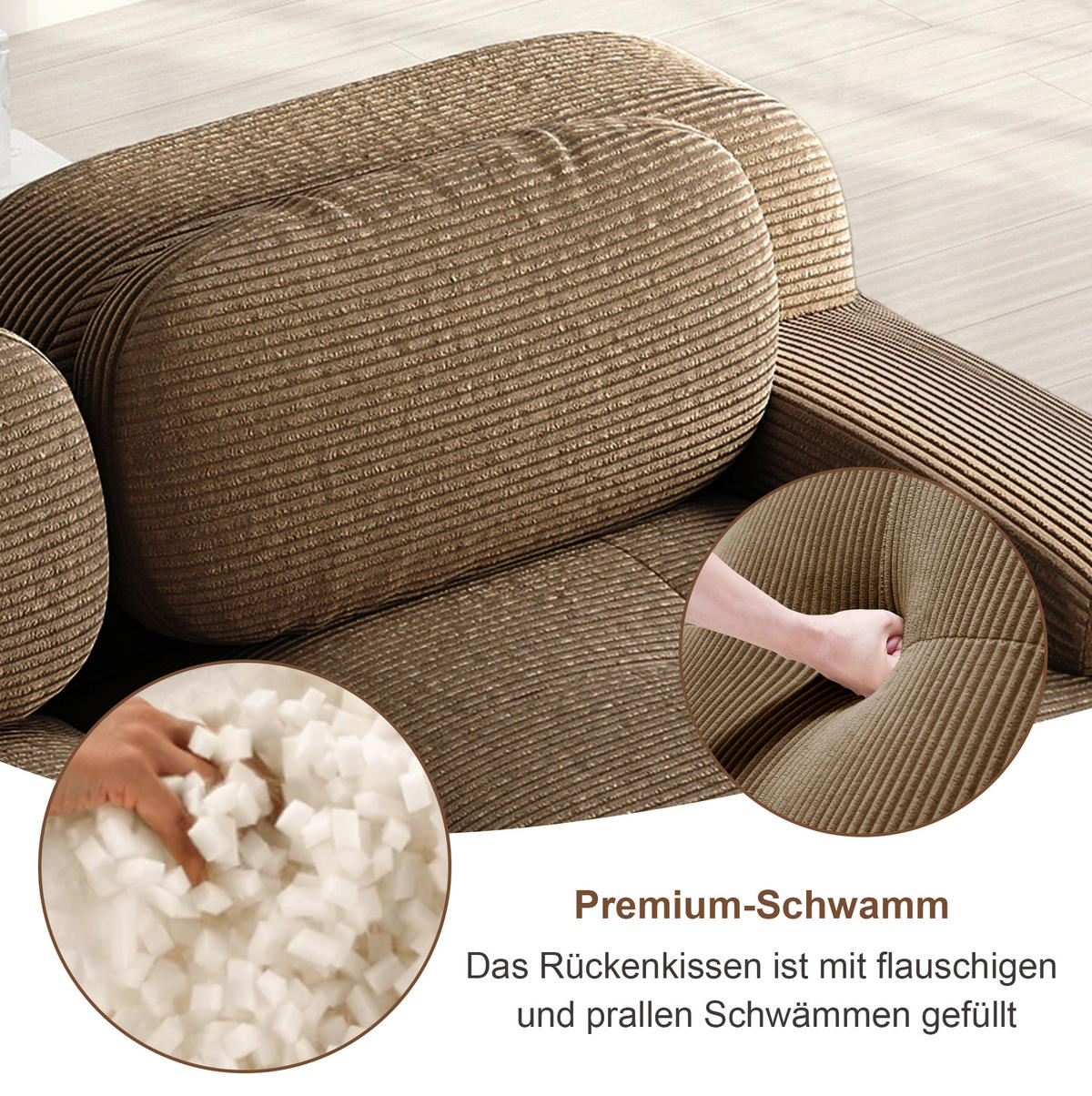 ECKSOFA 298/178/70 cm braun aus Cordstoff montagefrei und ergonomisch - Braun, Textil (178/298cm) - OKWISH