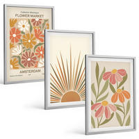BILDER SET 3er Set - 40x60 cm Silberner Rahmen - Pastellfarbene Sonnenblumen - Silberfarben, Kunststoff (40/60cm) - TULUP