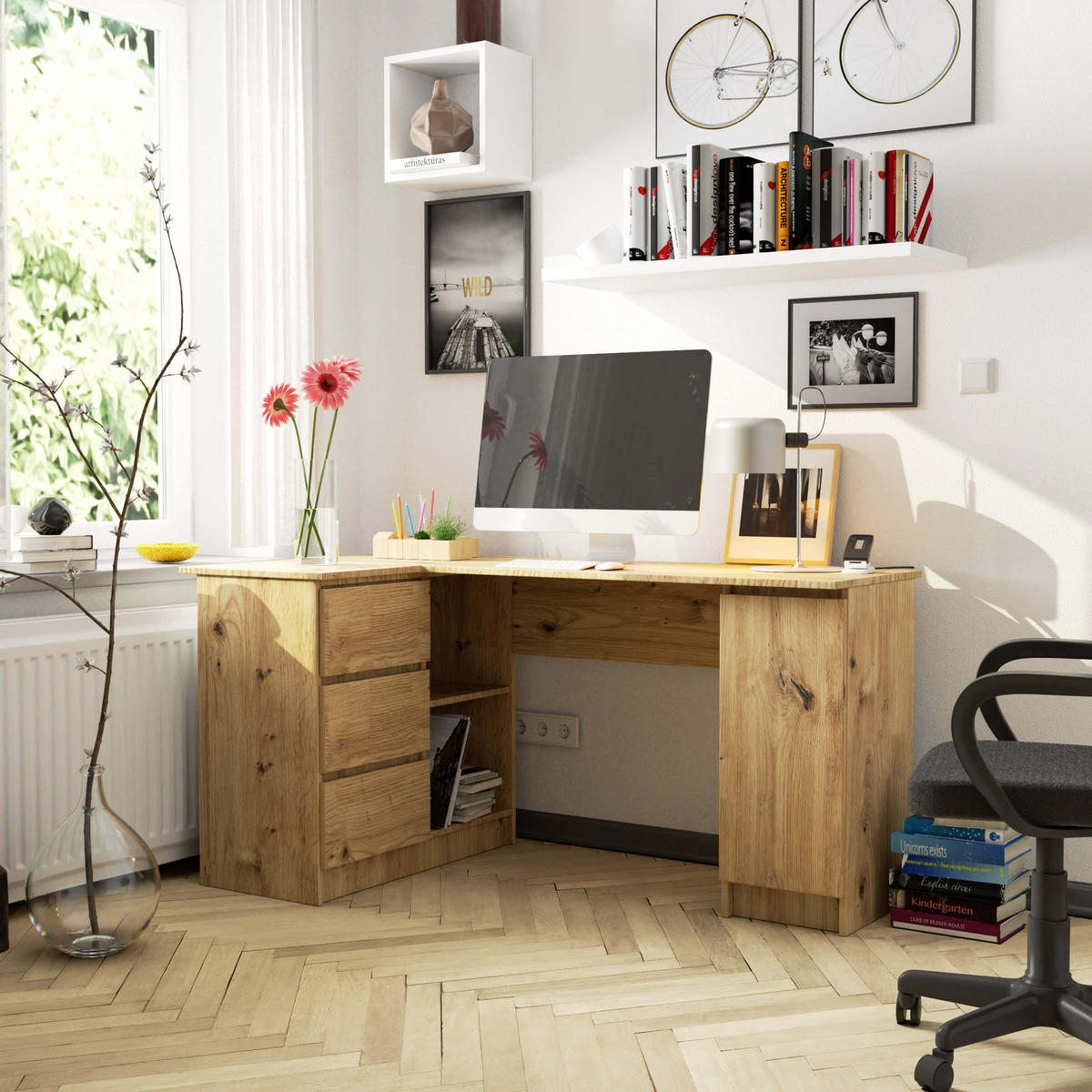 ECKSCHREIBTISCH Artisan-Eichenfarbe 155x85x77 cm - Eiche Artisan, Holzwerkstoff (85/155/77cm) - Akord