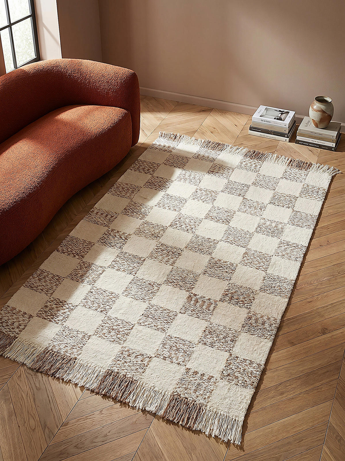 TEPPICH Kurzflor Karo Muster, Geometrisch, Wohnzimmer Beige-Natur Rechteckig 160x230 - Beige, Textil (230/160cm) - KADIMA DESIGN