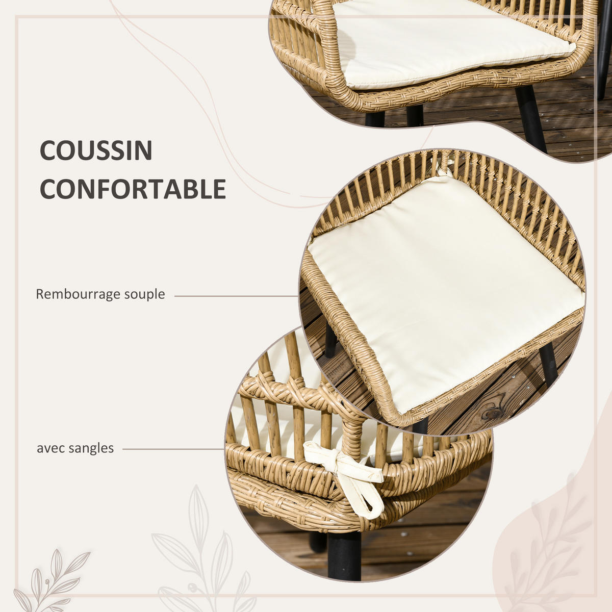GARTENESSGRUPPE DE-13594 mit 6 Stühlen & Glastisch, PE-Rattan Natur - Naturfarben, Metall - ComfortXL
