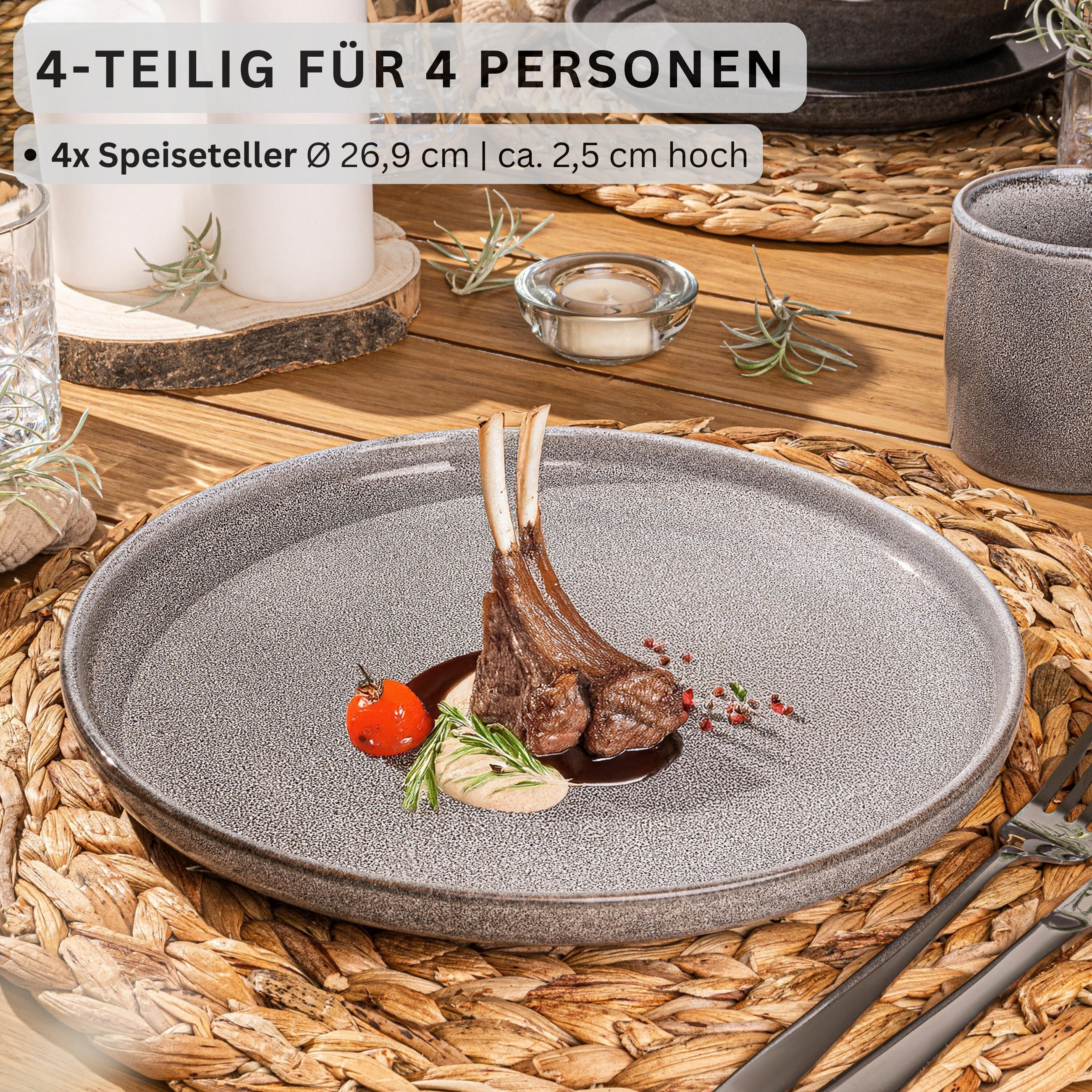 SPEISETELLER SET KAIRO MONDGRAU - 4 teilig aus Steingut - Dunkelgrau, Keramik (34.6cm) - Sänger