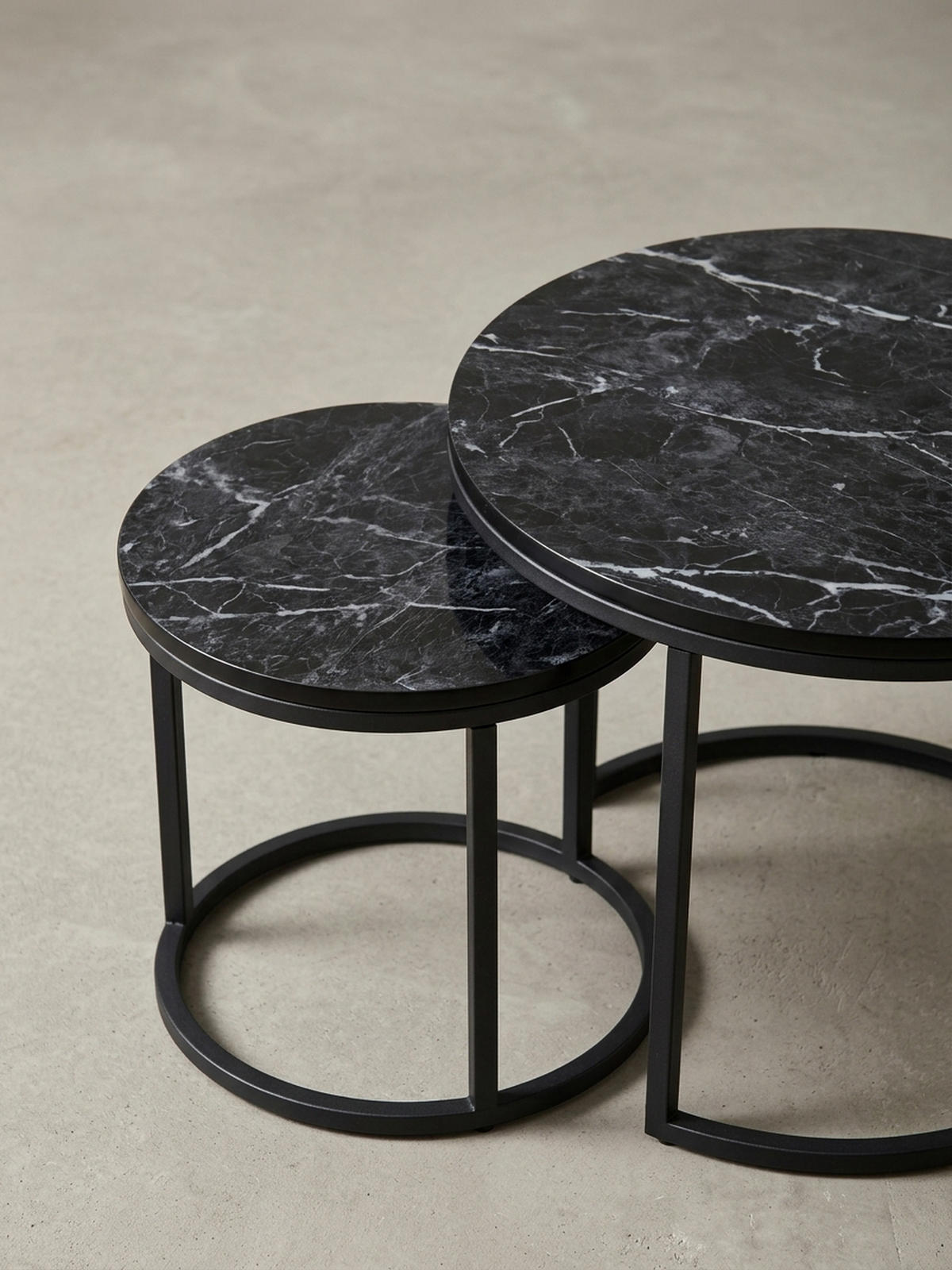 BEISTELLTISCH 2er Set Marmoroptik Metall Modern, Schwarz 50x50x45 cm - Schwarz, Holz/Metall (50/50/45cm) - KADIMA DESIGN