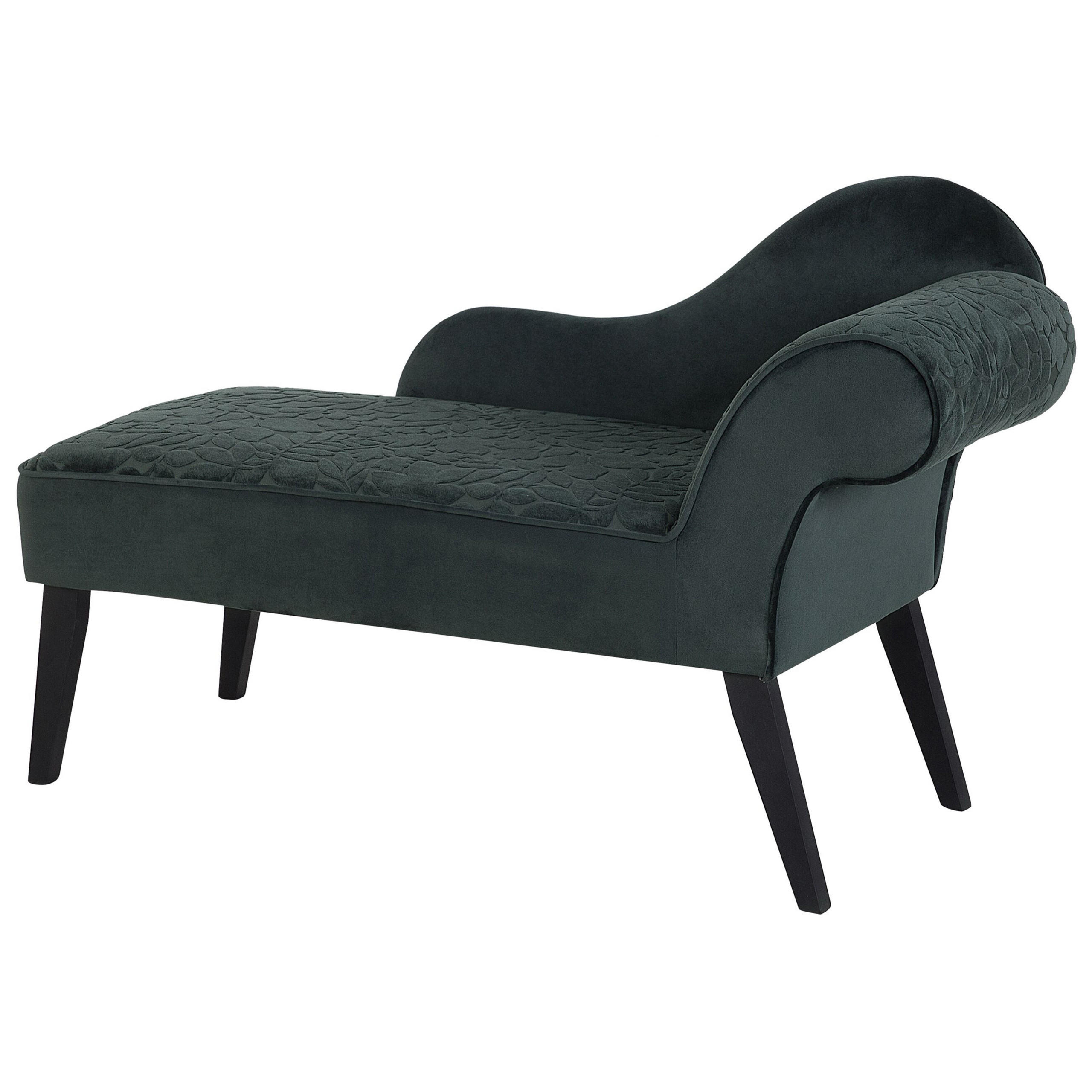 CHAISELONGUE Samtstoff dunkelgrün Blättermuster rechtsseitig Biarritz - Grün, Textil (116/77/56cm) - Beliani