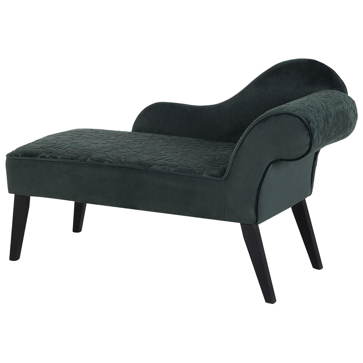 CHAISELONGUE Samtstoff dunkelgrün Blättermuster rechtsseitig Biarritz - Grün, Textil (116/77/56cm) - Beliani