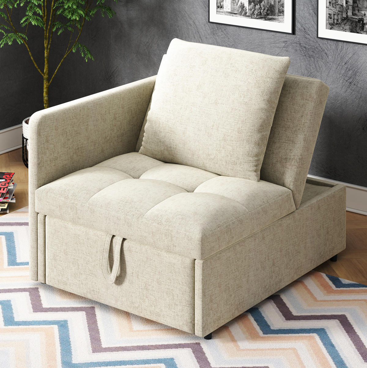 SCHLAFSOFA 3-in-1 verstellbar 177 x 68 cm Leinen Beige - Beige, Metall (68/65/177cm) - Meubliv