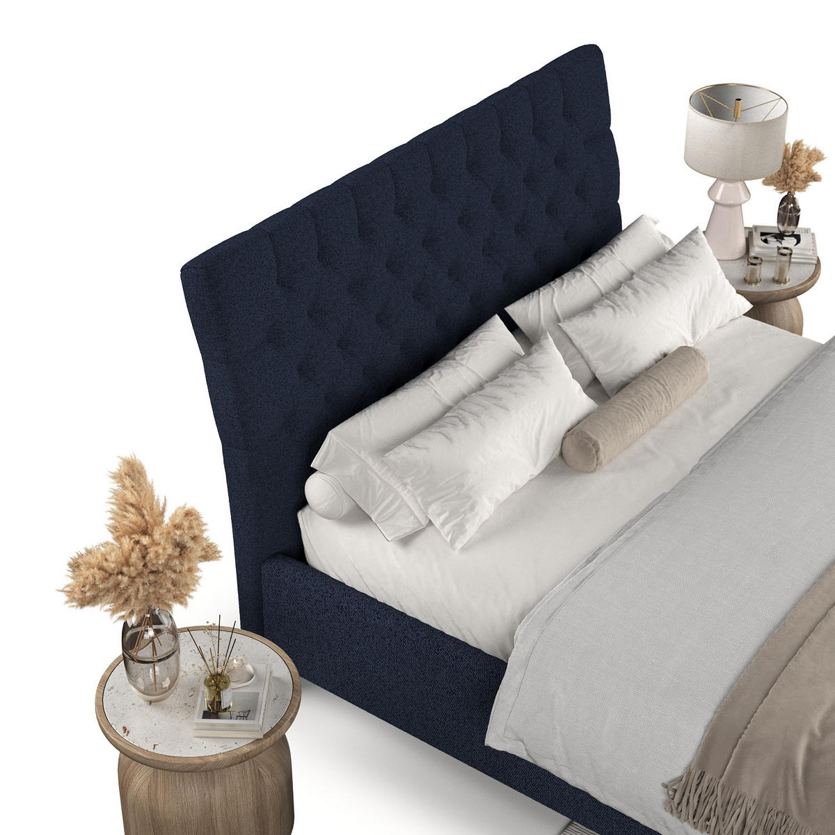 POLSTERBETT Lira 180/200 cm Marineblau im Riva Stoff - Naturfarben/Dunkelblau, Holz/Holzwerkstoff (180/200cm) - AltaBeds