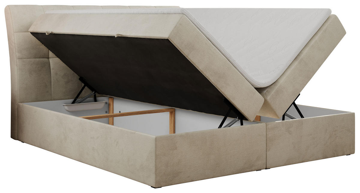 BOXBETT DIEGOS 160/200 Beige Velvet - H3 - Beige, Holz/Textil (160/200cm) - MKS