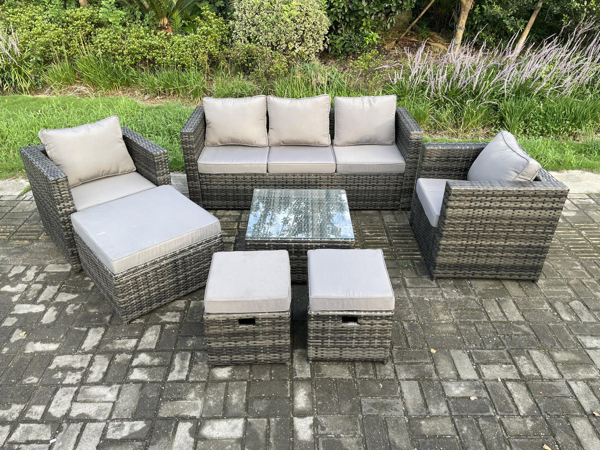 GARTENSET mit Couchtisch Polyrattan 8-Sitzer - Dunkelgrau, Metall - Fimous