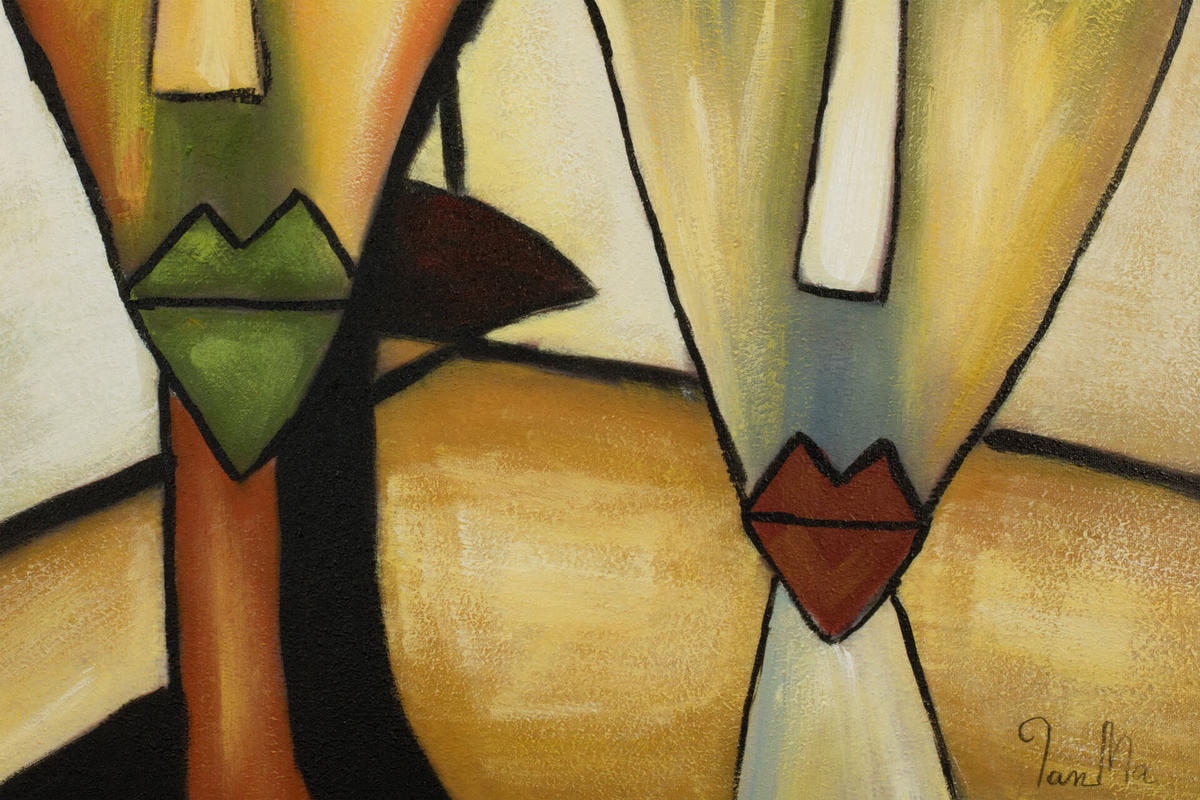 ACRYLBILD HANDGEMALT 80/80 cm - Blau/Gelb, Holz/Textil (80/80cm) - KUNSTLOFT