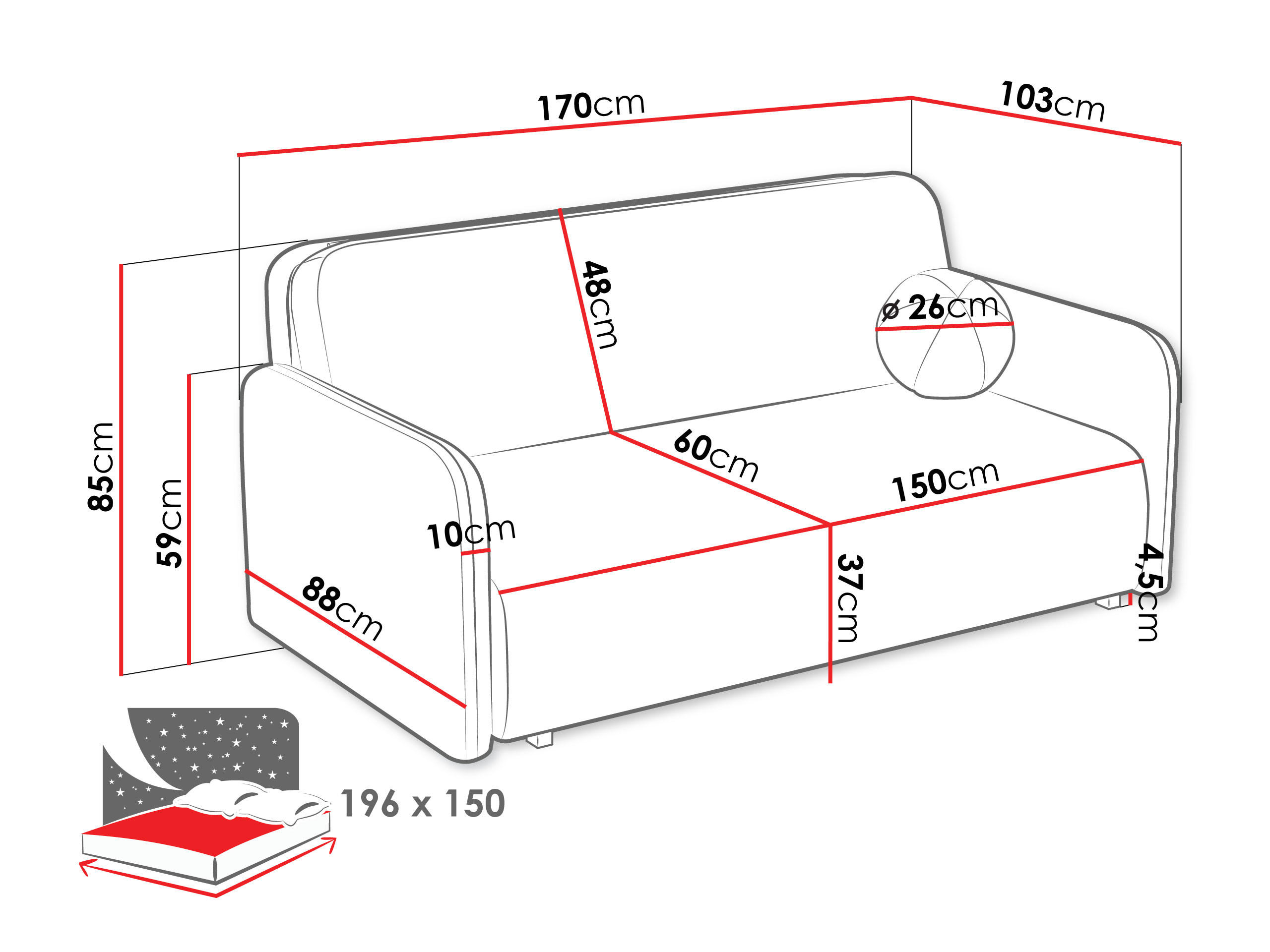 Thumbnail - Mirjan24 Schlafsofa, Braun, Textil, Kiefer, 4-Sitzer, Rechteckig, 170x85x103 cm, Wohnzimmer, Sofas & Couches, Schlafsofa...