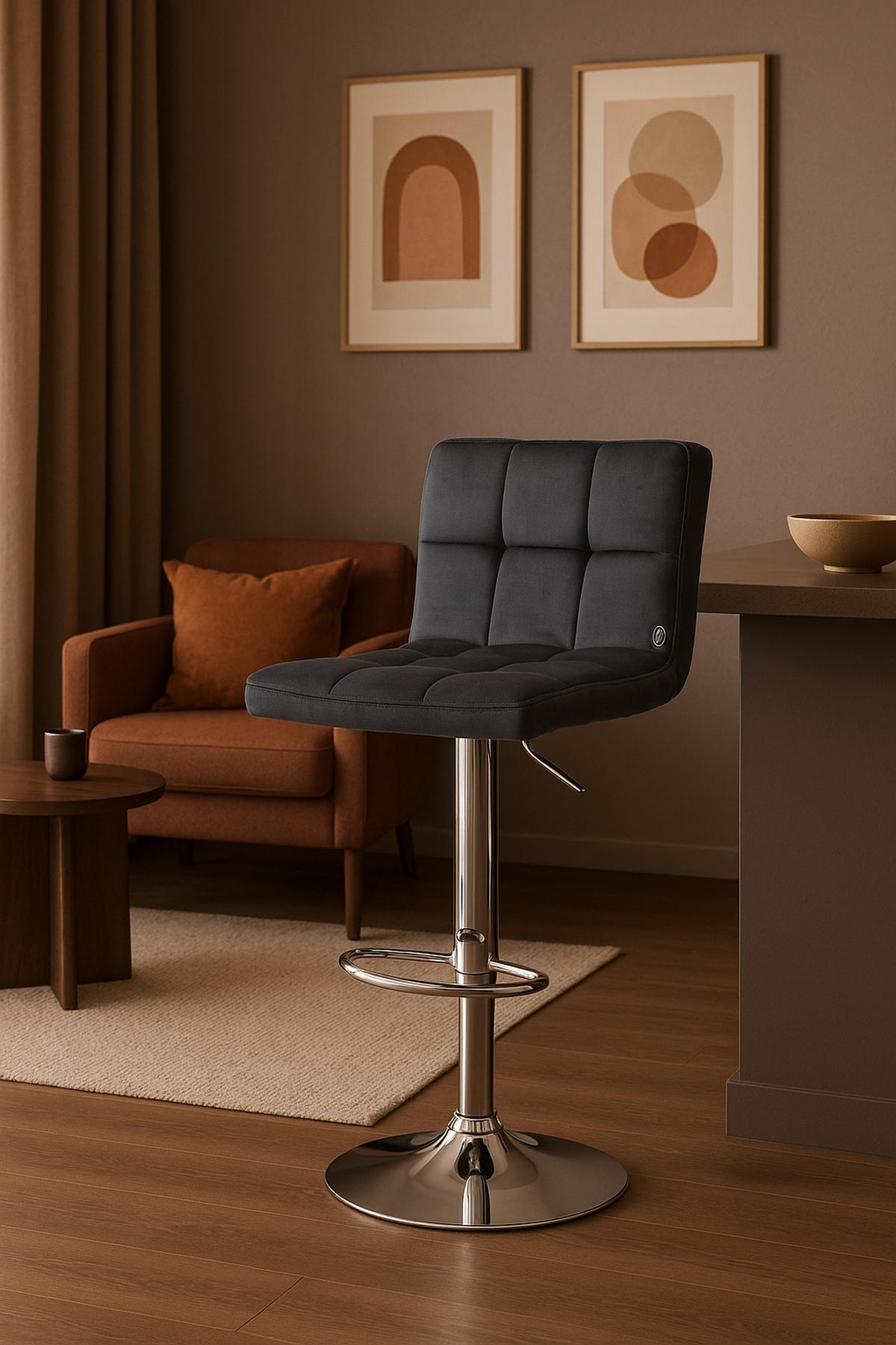 BARHOCKER Peran Samt chrom schwarz - Schwarz, Textil/Metall (46/114/47cm) - TPFLiving