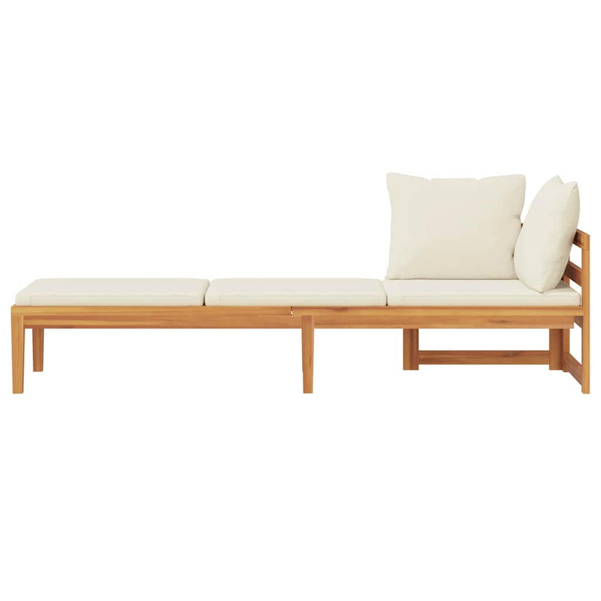 SONNENLIEGE mit Cremeweiß Ksisen und Armlehne, 202/66/60 cm, aus massivem Akazienholz - Weiß, Holz (66/60/202cm) - vidaXL