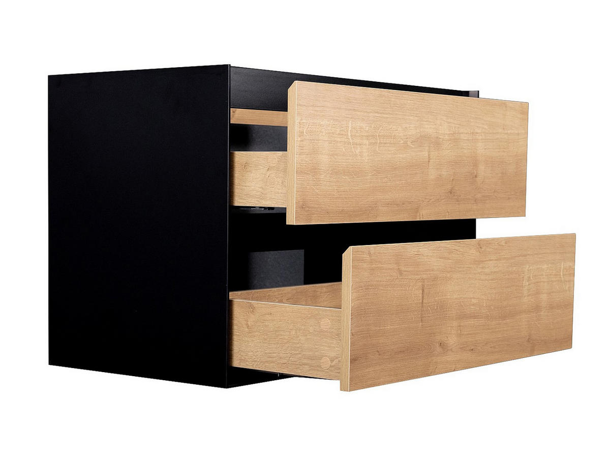 EINZELWASCHTISCH - 80 cm x 45.6 cm - holz - schwarz, naturfarben hell Lannick - Schwarz/Naturfarben, Keramik/Holz (80/55/45.6cm) - Vente-Unique