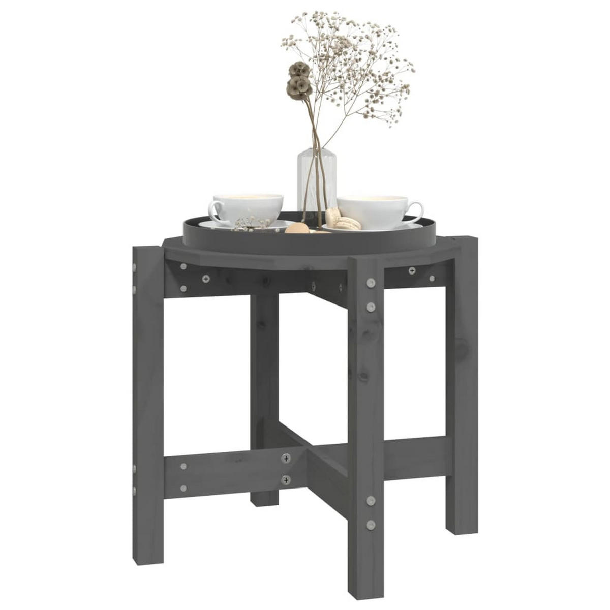 COUCHTISCH Grau Ø 52,5x45 cm Massivholz Kiefer - Grau, Holz (52.5/52.5/45cm) - furnicato