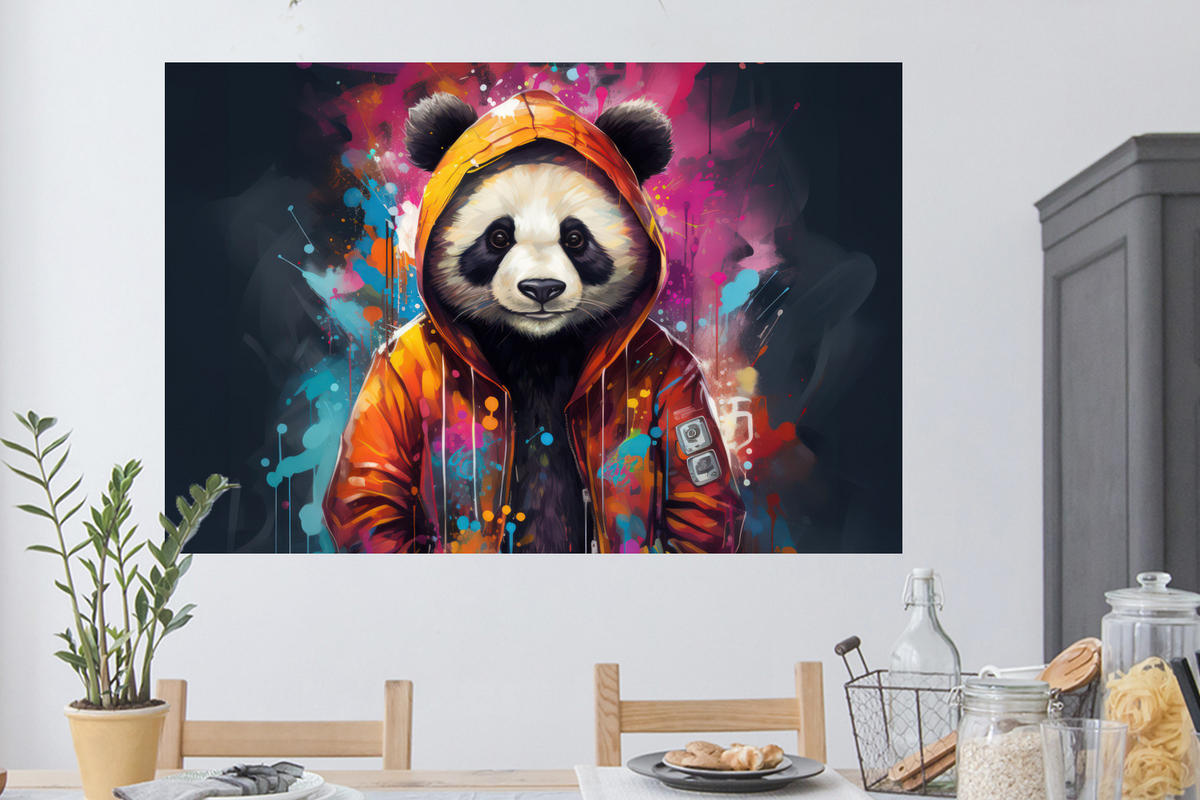 WANDTATTOO Panda - Jacke - Graffiti - Orange 120x80 cm - Orange, Kunststoff (120/80/0.1cm) - MuchoWow